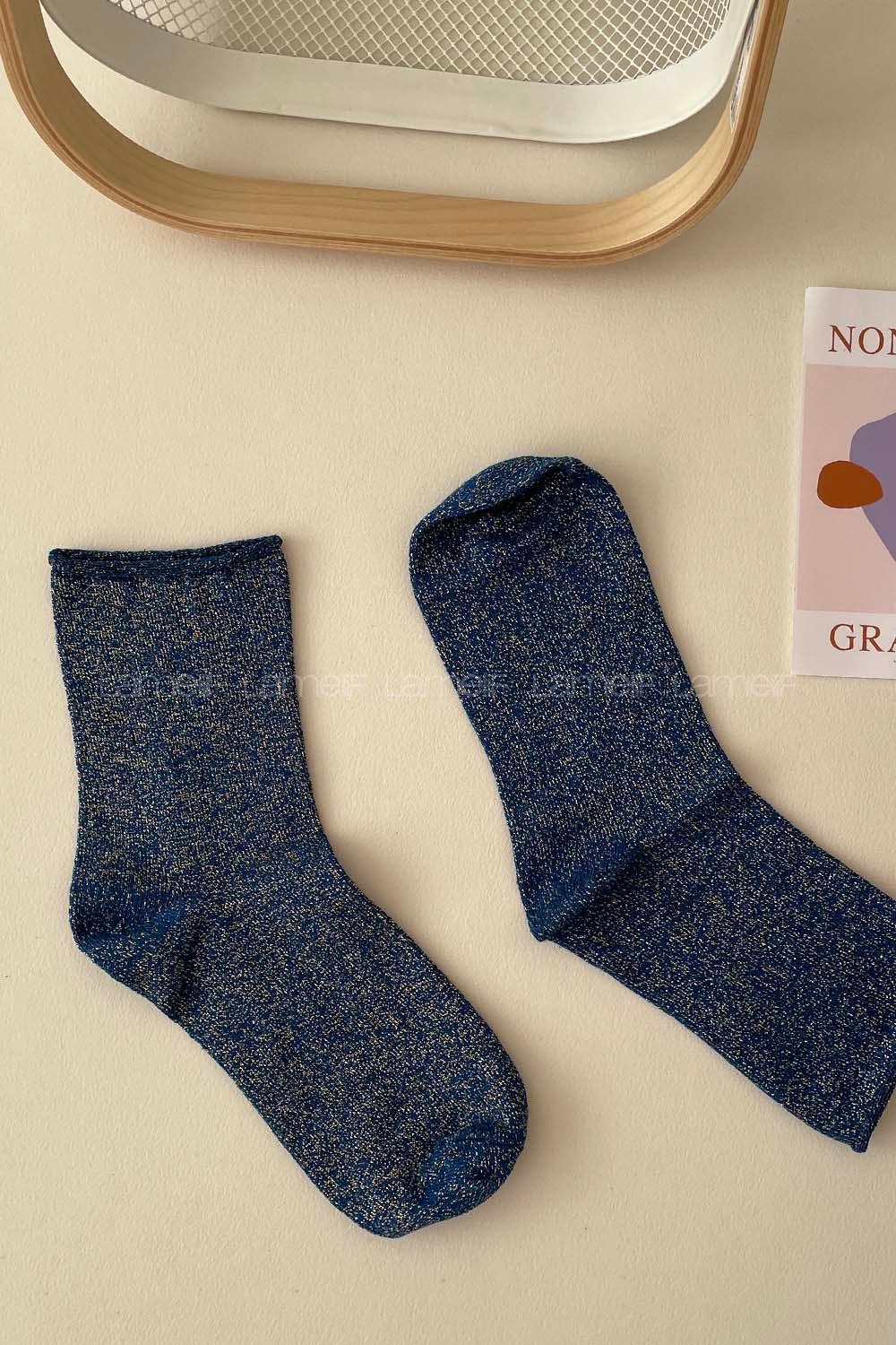 Modalamelif Simli Saks Mavisi Çorap