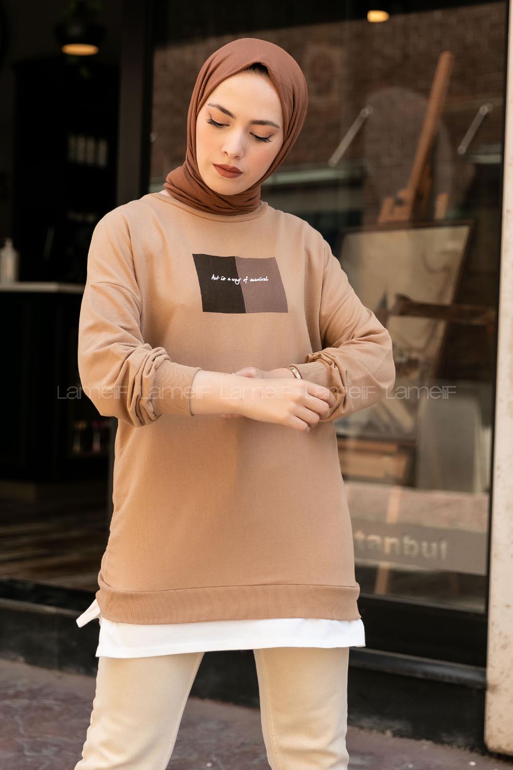 Modalamelif Etek Garnili Sweat Sütlü Kahve