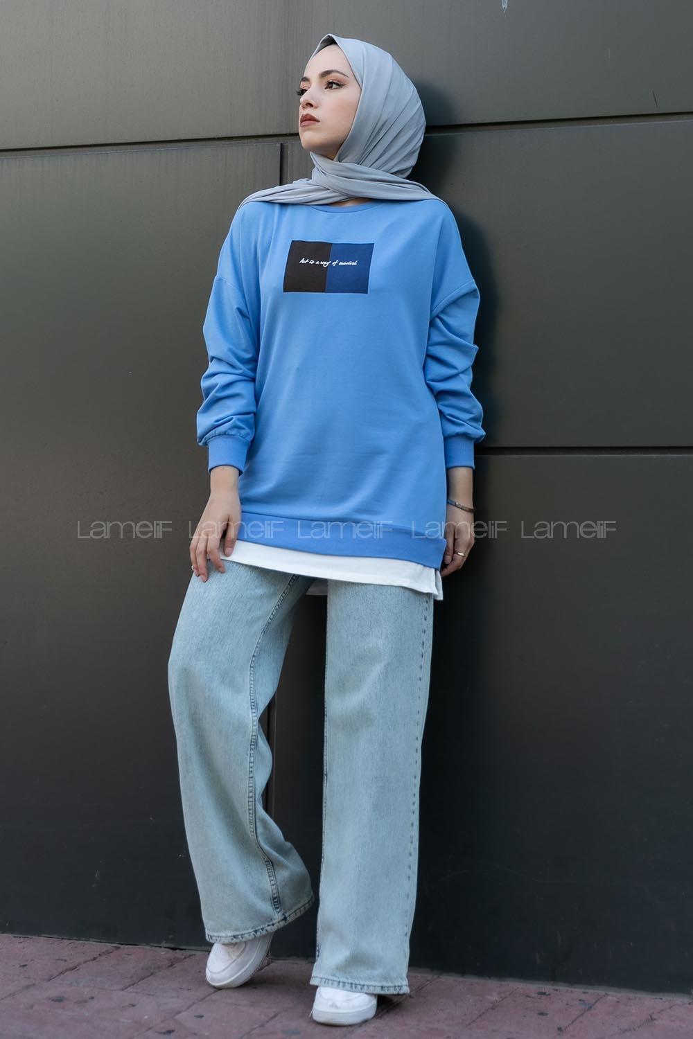 Modalamelif Etek Garnili Sweat Mavi