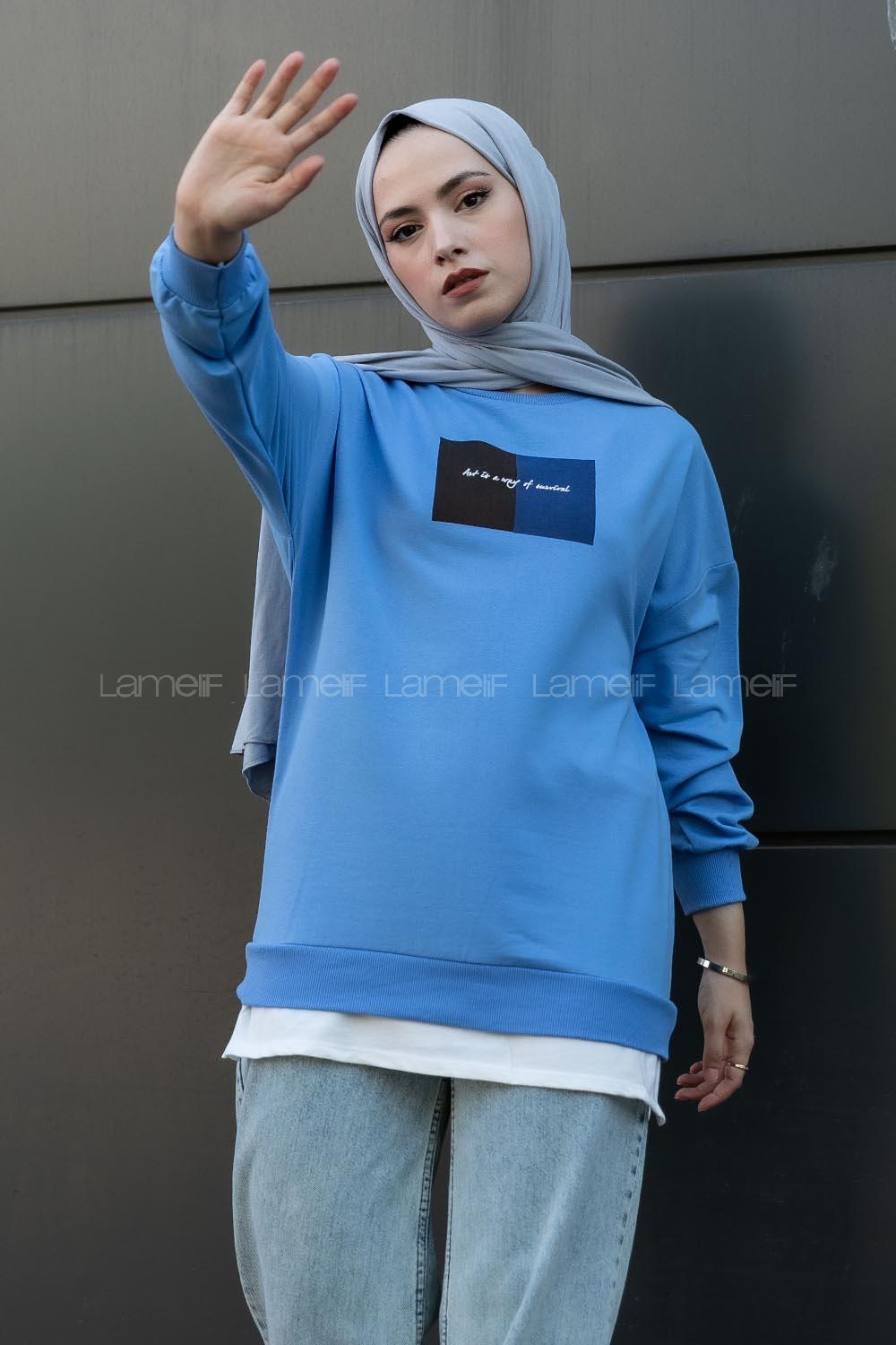 Modalamelif Etek Garnili Sweat Mavi