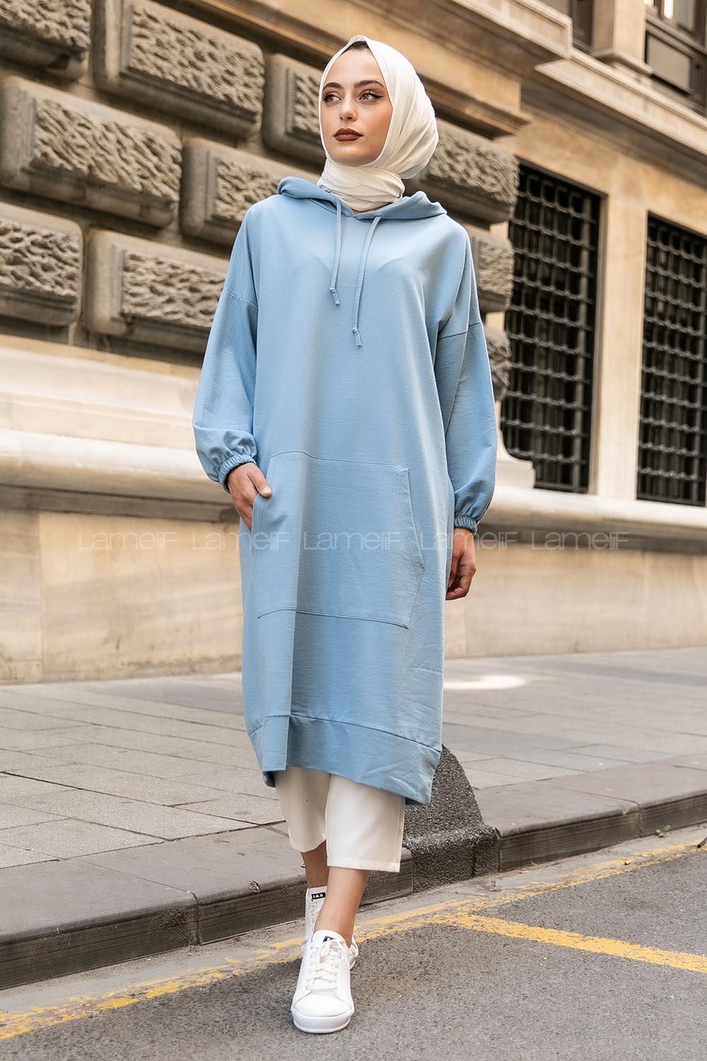 Modalamelif İki Cepli Kol Lastikli Sweatshirt Açık Mavi