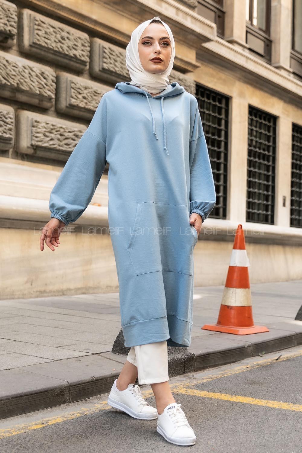 Modalamelif İki Cepli Kol Lastikli Sweatshirt Açık Mavi