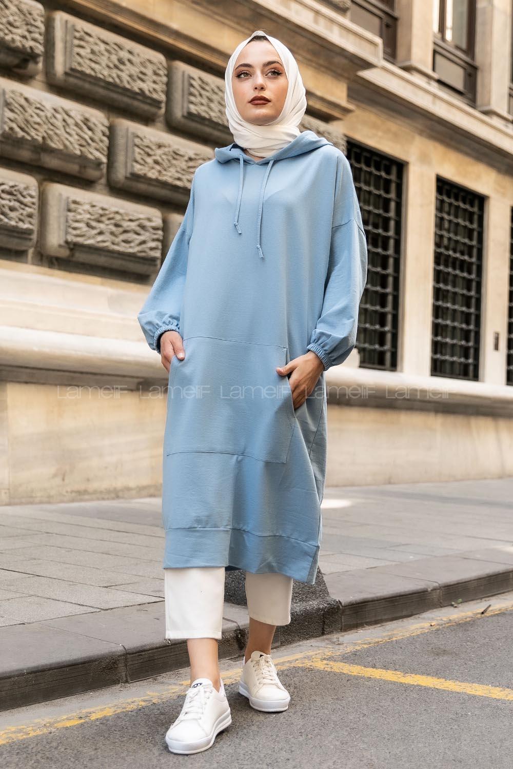 Modalamelif İki Cepli Kol Lastikli Sweatshirt Açık Mavi