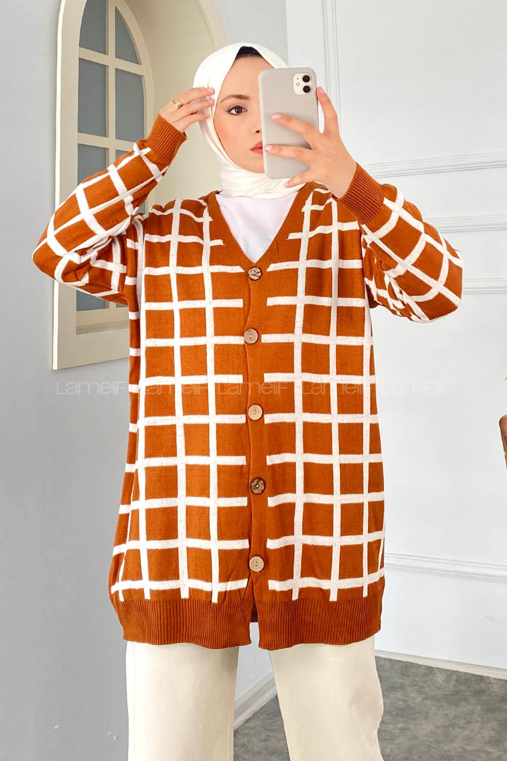 Modalamelif Çizgi Garnili Hırka Kiremit