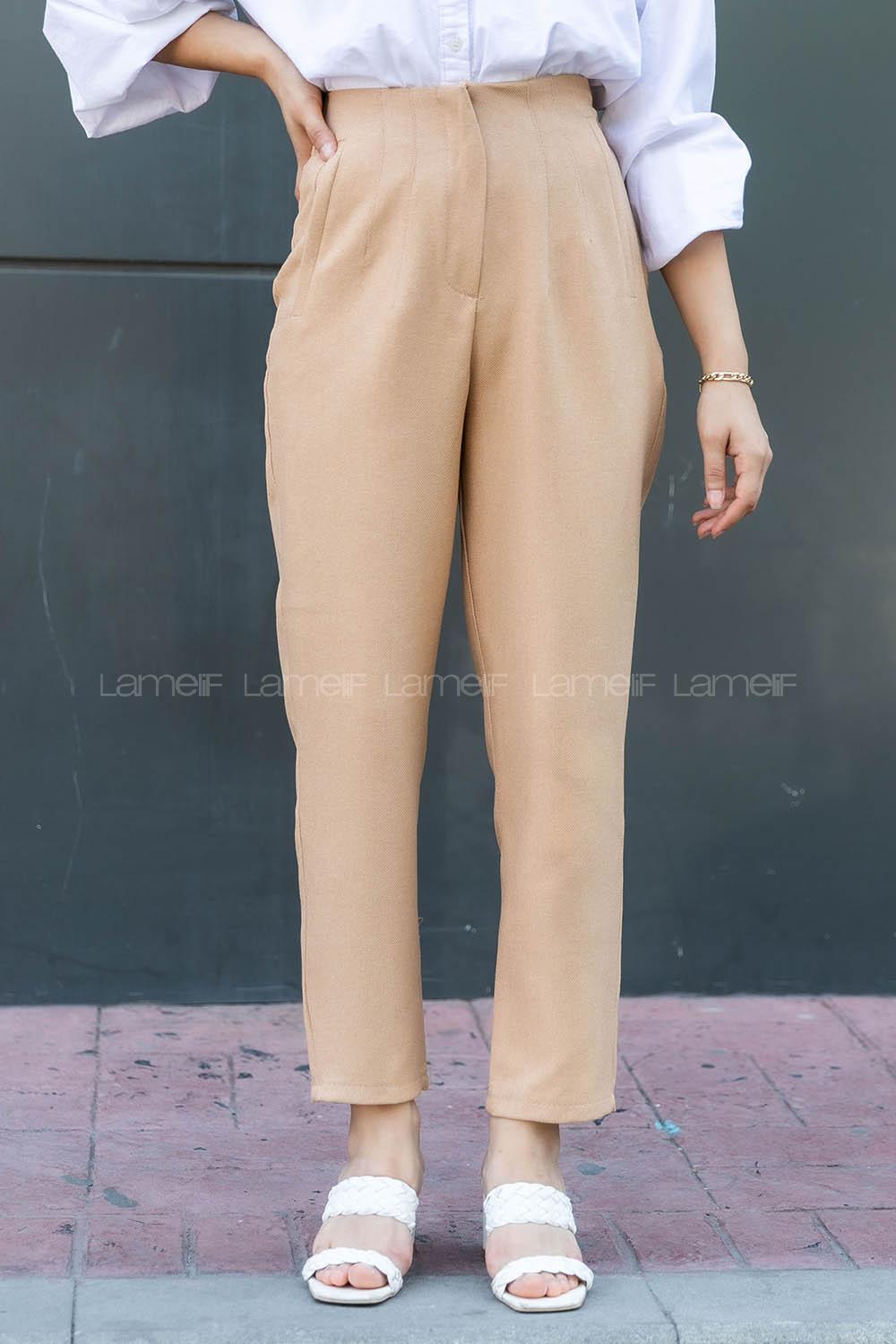 Ocher Cotton Fabric High Waist Comfortable Pants
