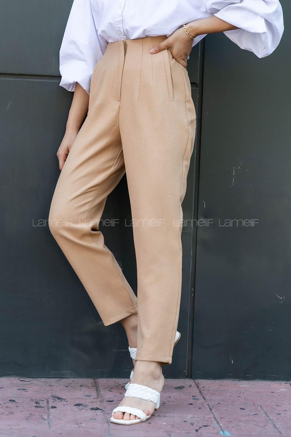 Ocher Cotton Fabric High Waist Comfortable Pants