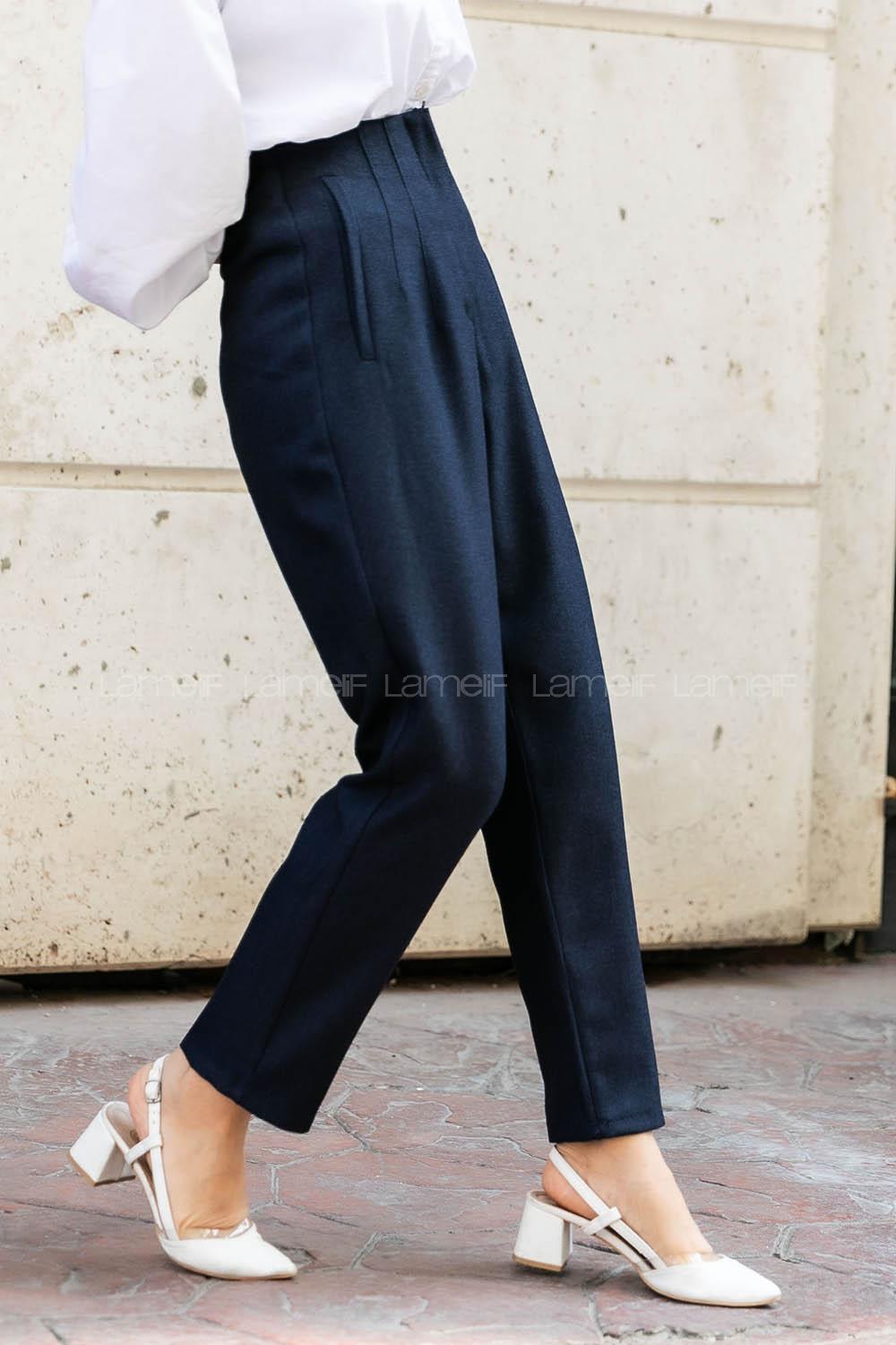 Navy Blue Cotton Fabric High Waist Comfortable Pants