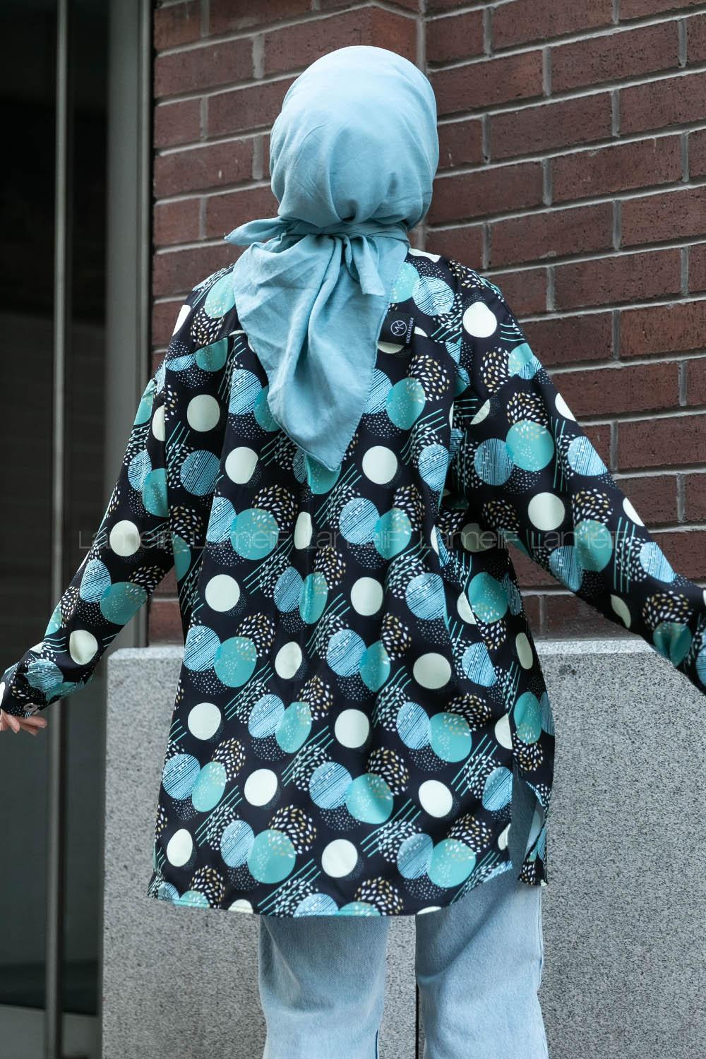 Modalamelif Soyut Desen Dijital Baskı Gömlek Siyah-Yeşil