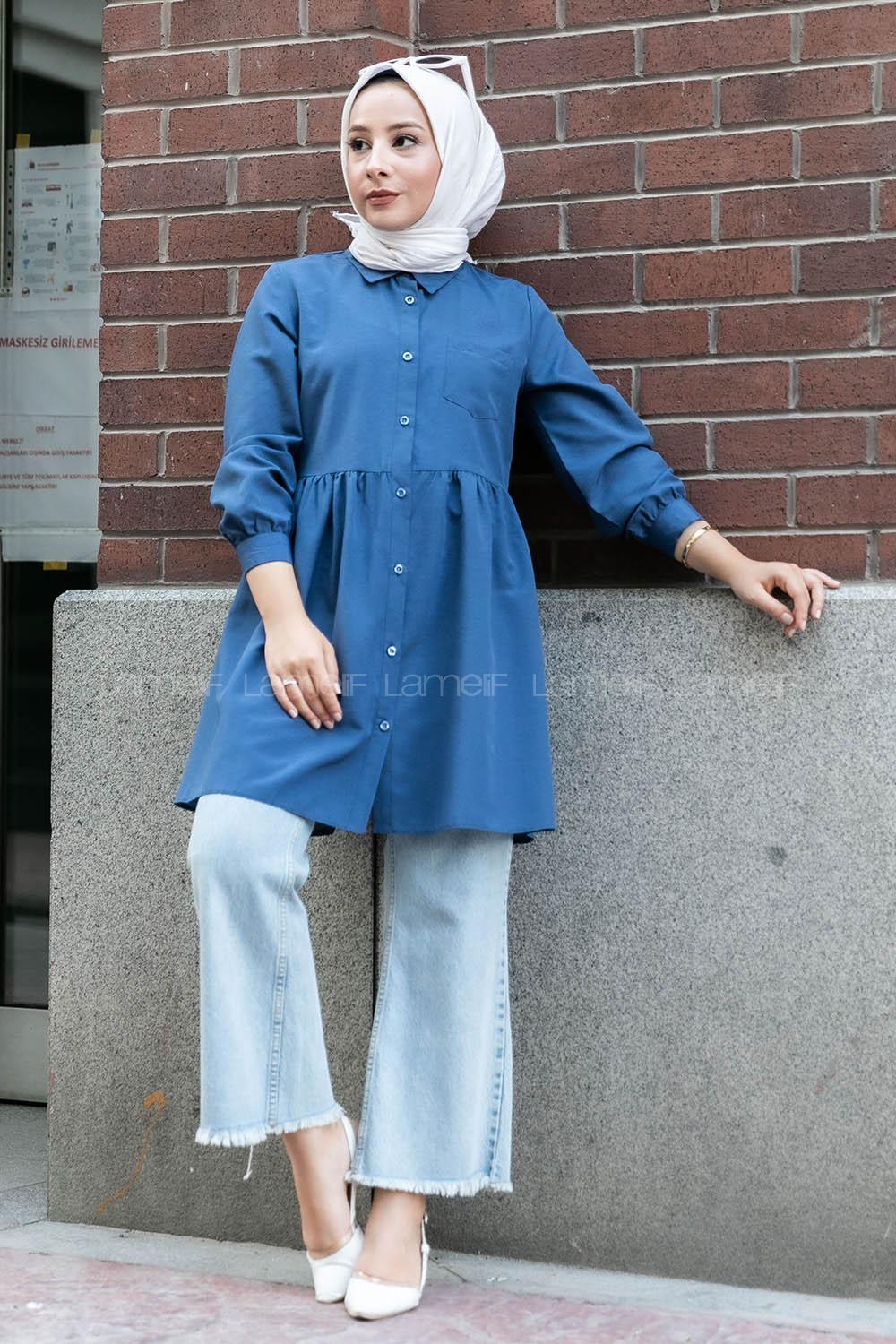 Modalamelif Tek Cepli Robalı Tunik İndigo