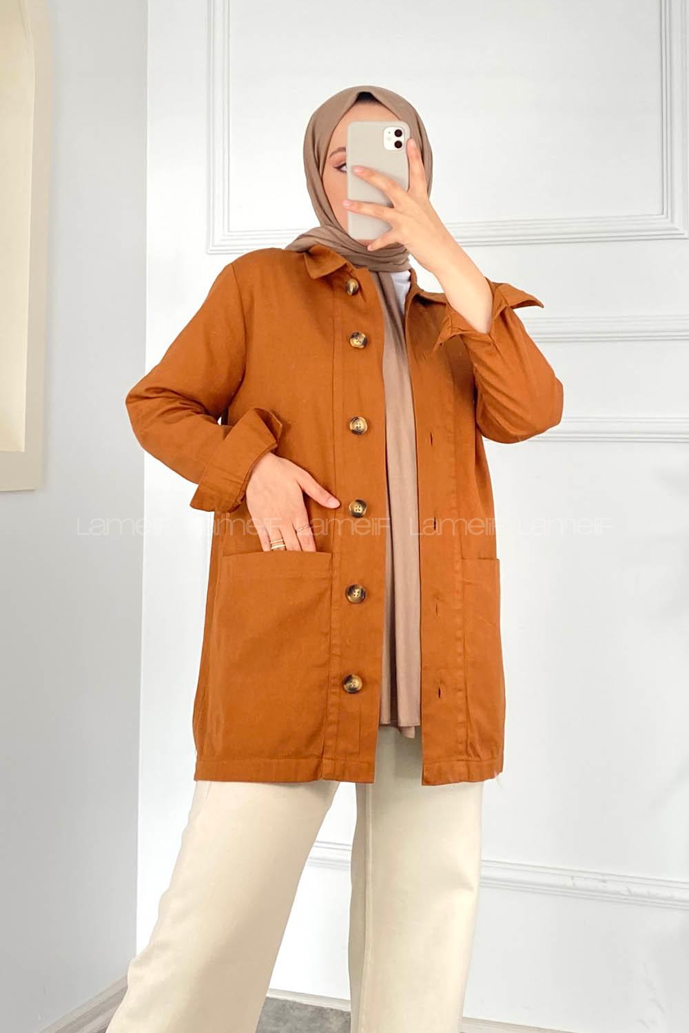 Modalamelif Püsküllü Kot Düğmeli Gabardin Ceket Bej Renk