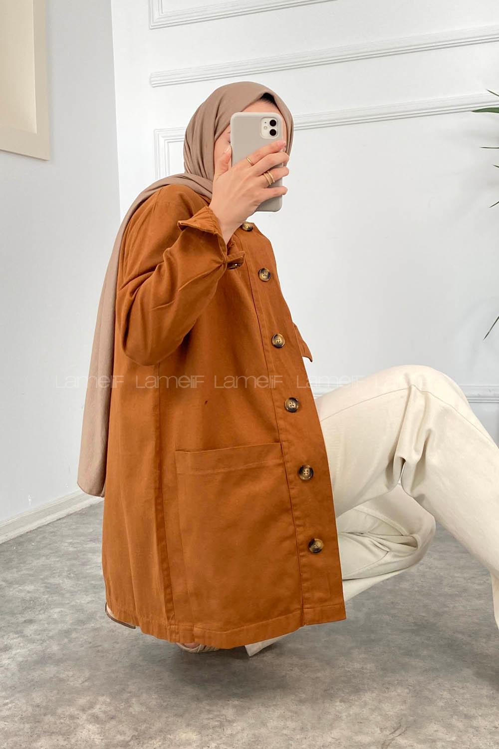 Modalamelif Püsküllü Kot Düğmeli Gabardin Ceket Bej Renk