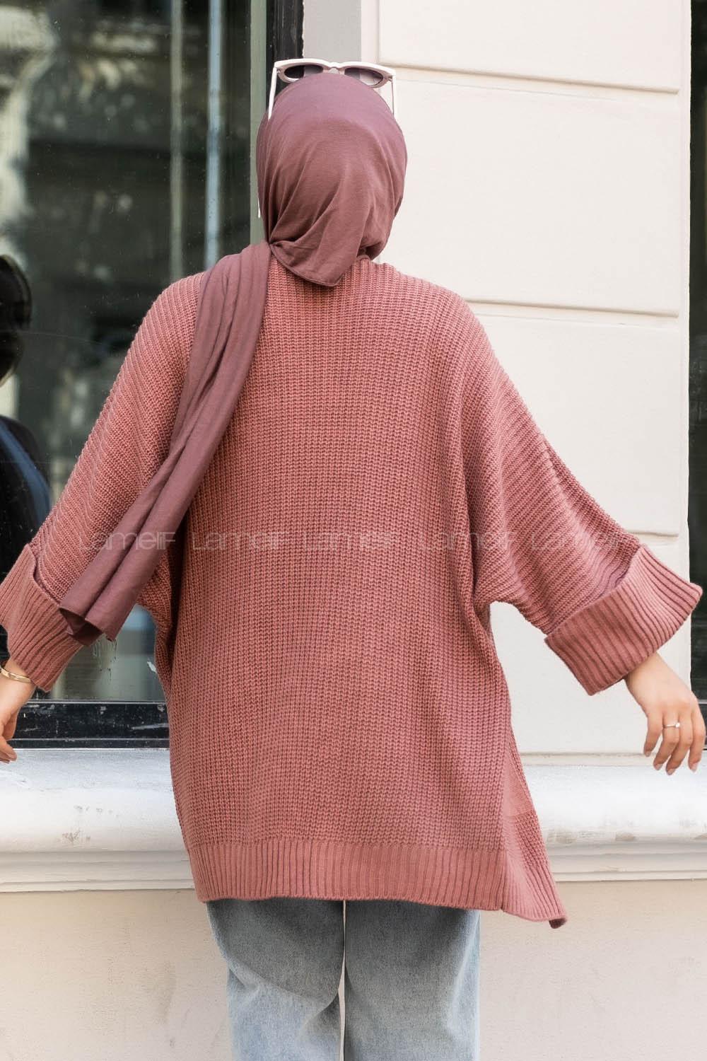 Modalamelif Yara_sa Kol Katlamalı Triko Hırka Gül Rengi