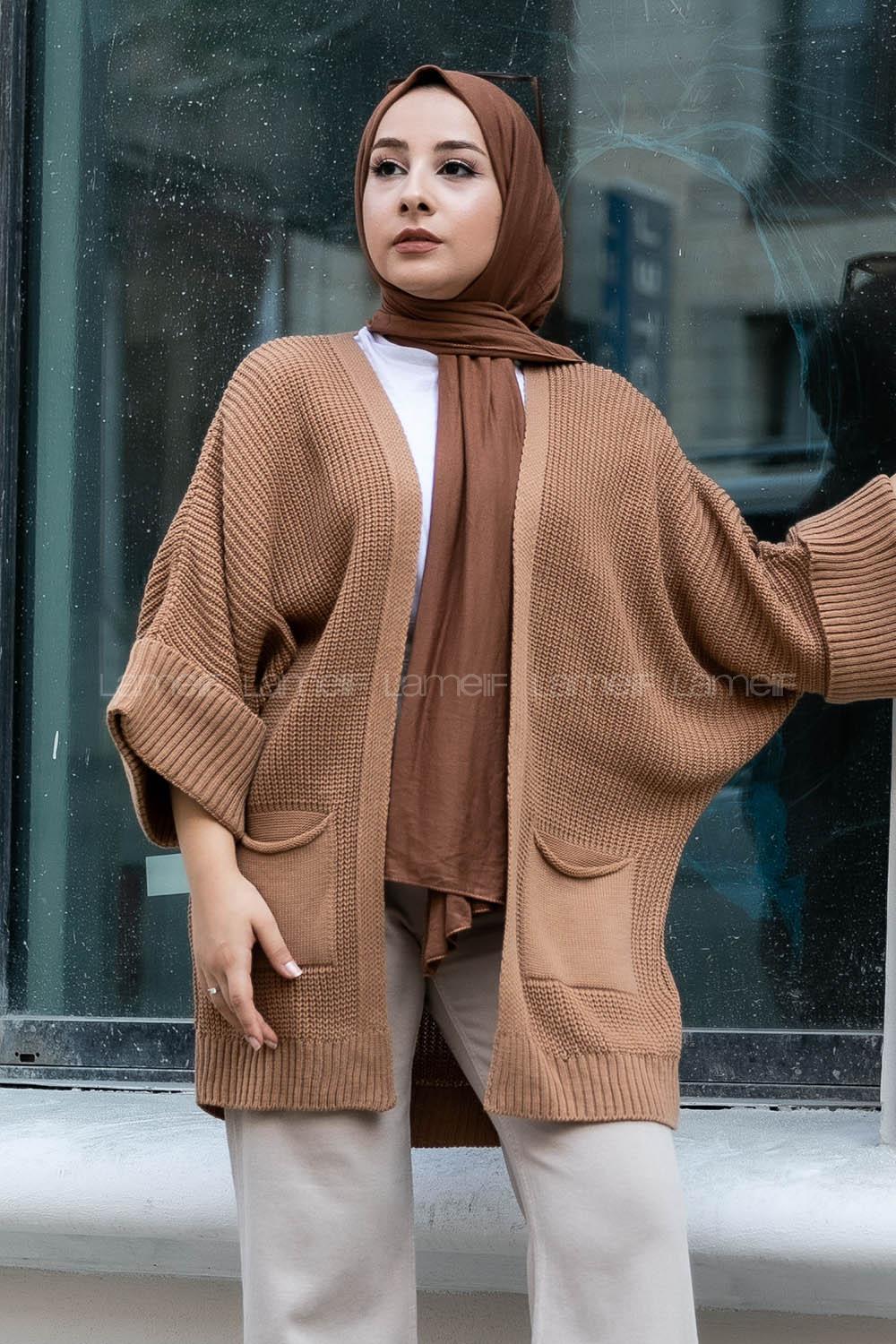 Modalamelif Yara_sa Kol Katlamalı Triko Hırka SütlüKahve