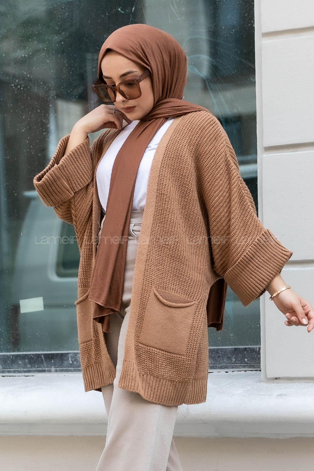 Modalamelif Yara_sa Kol Katlamalı Triko Hırka SütlüKahve