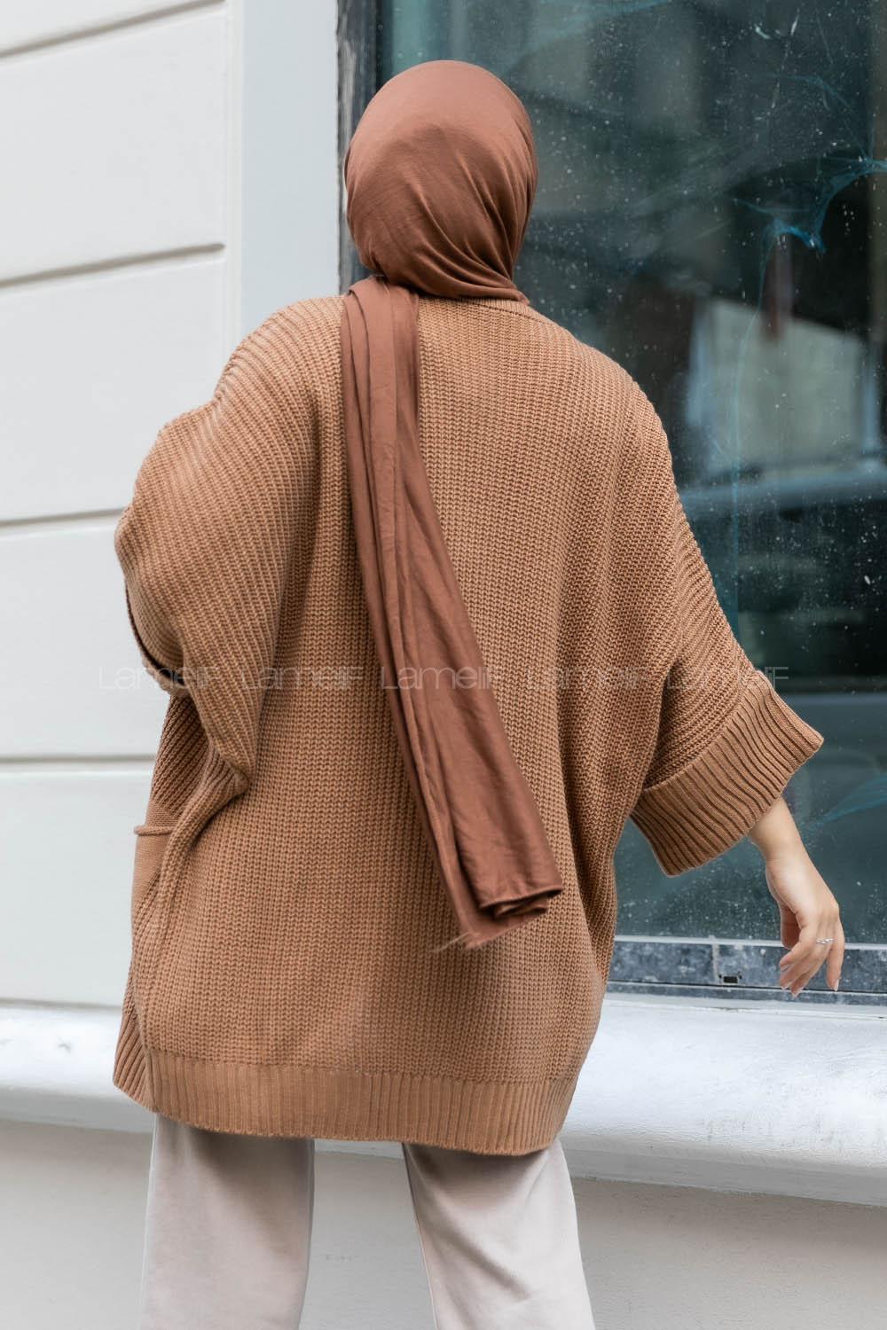 Modalamelif Yara_sa Kol Katlamalı Triko Hırka SütlüKahve