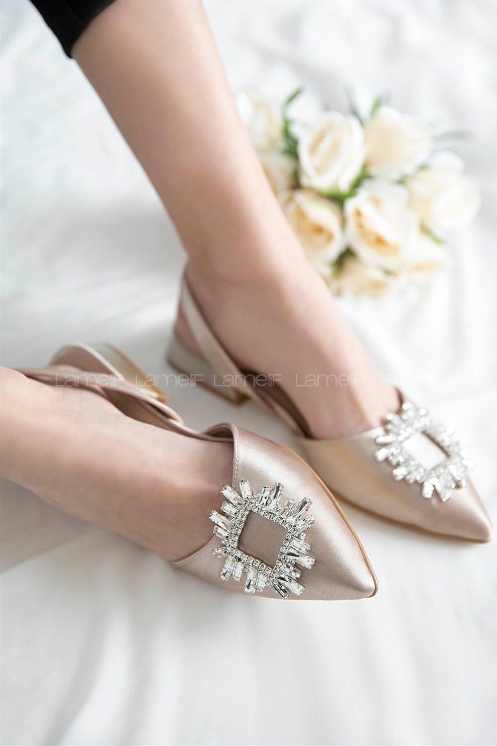 Modalamelif Kadın Topuklu Taş Detay Saten Sandalet Ten