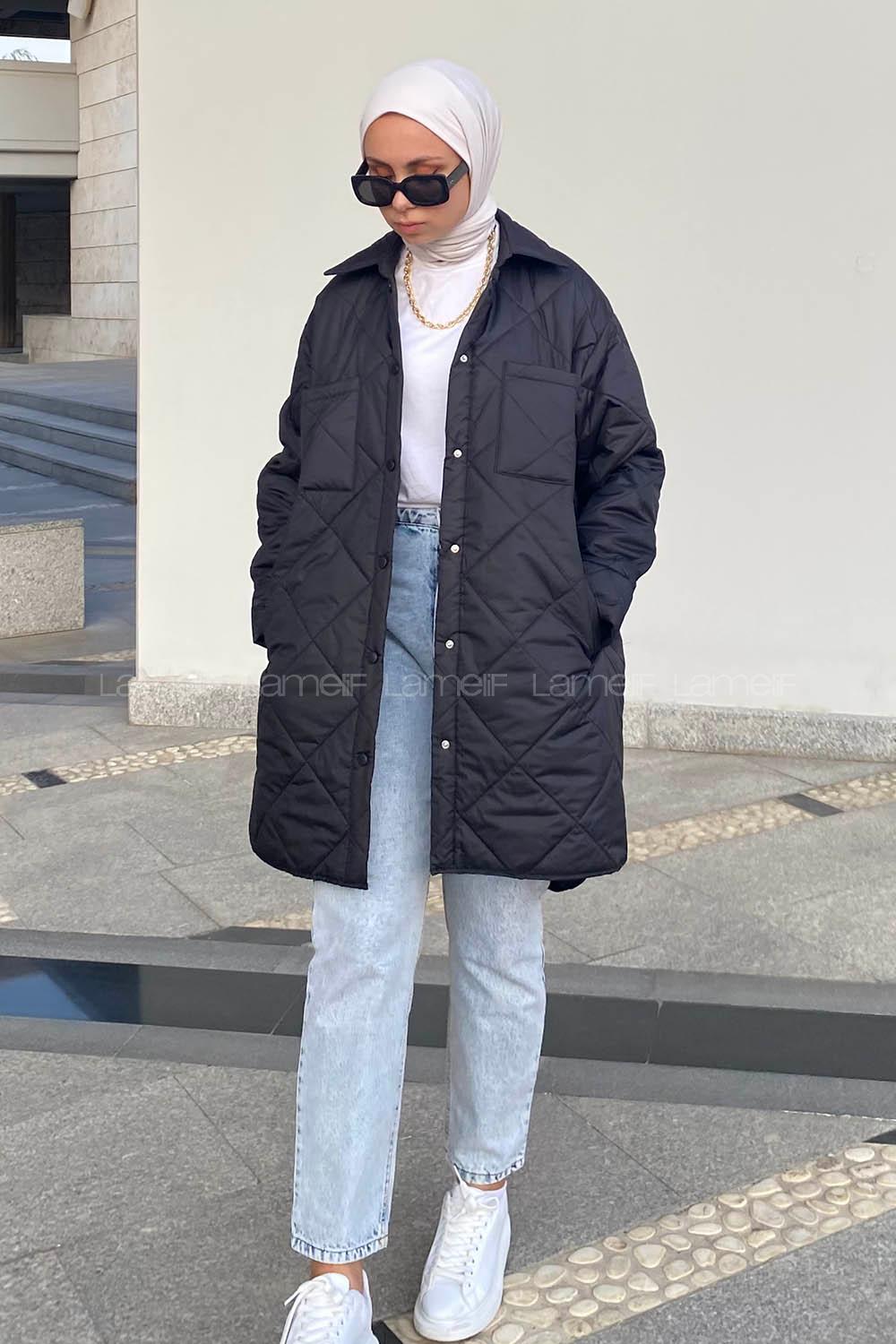 Lamelif Önü Çıtçıt Düğmeli Çift Cepli Mont Siyah