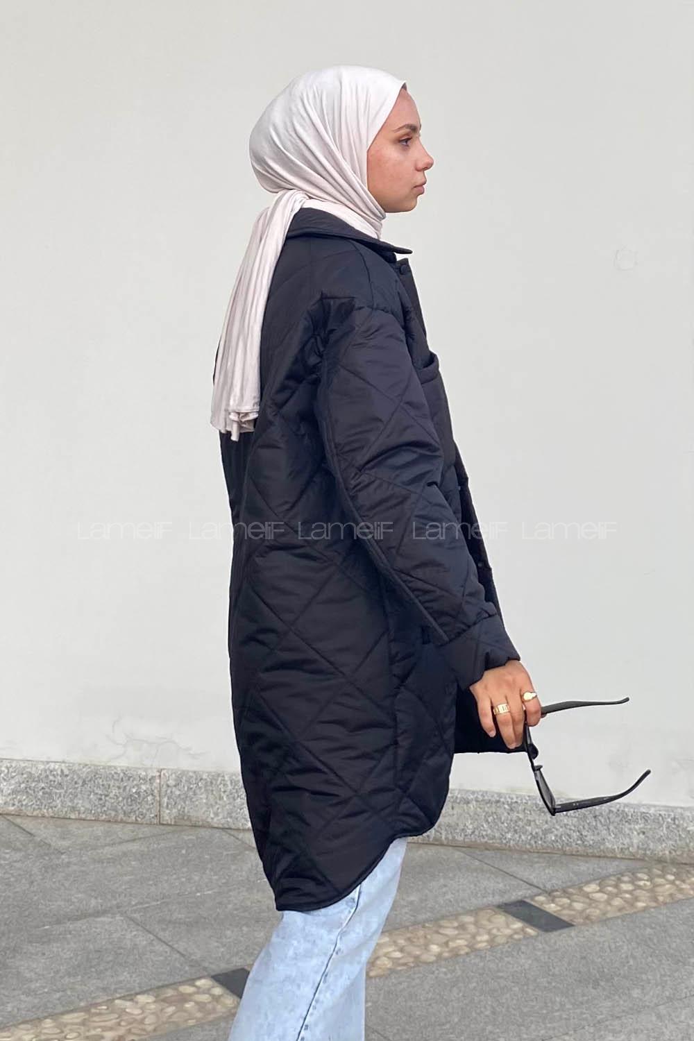 Lamelif Önü Çıtçıt Düğmeli Çift Cepli Mont Siyah