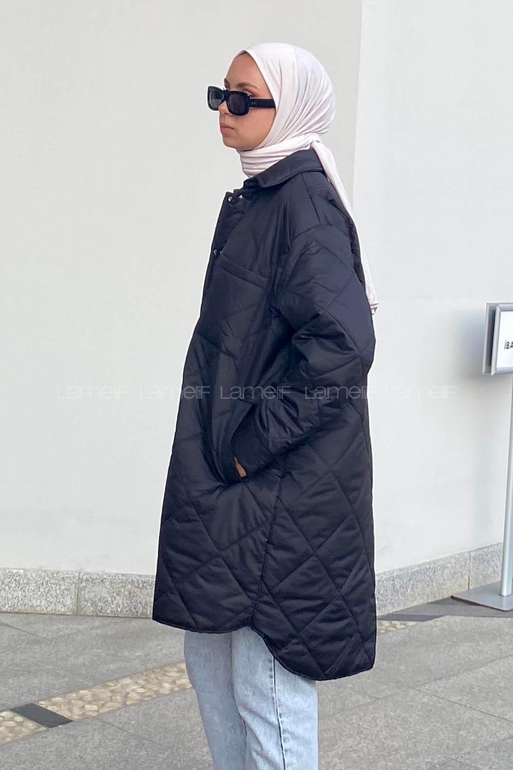 Lamelif Önü Çıtçıt Düğmeli Çift Cepli Mont Siyah