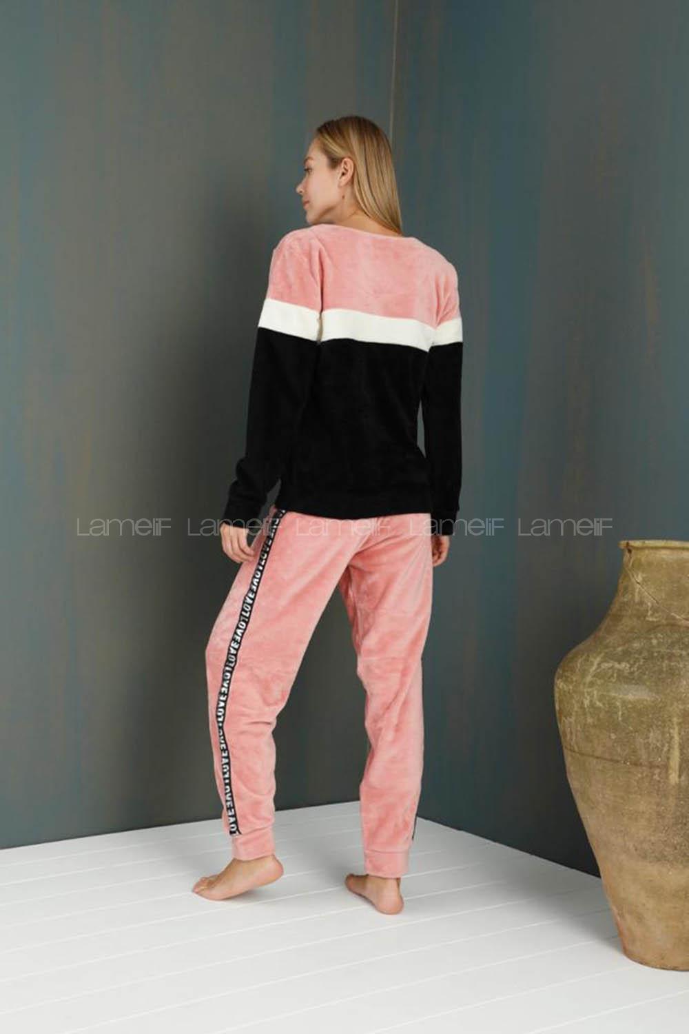 Modalamelif Alt Yanı Şeritli Polar Takım Siyah-Pudra
