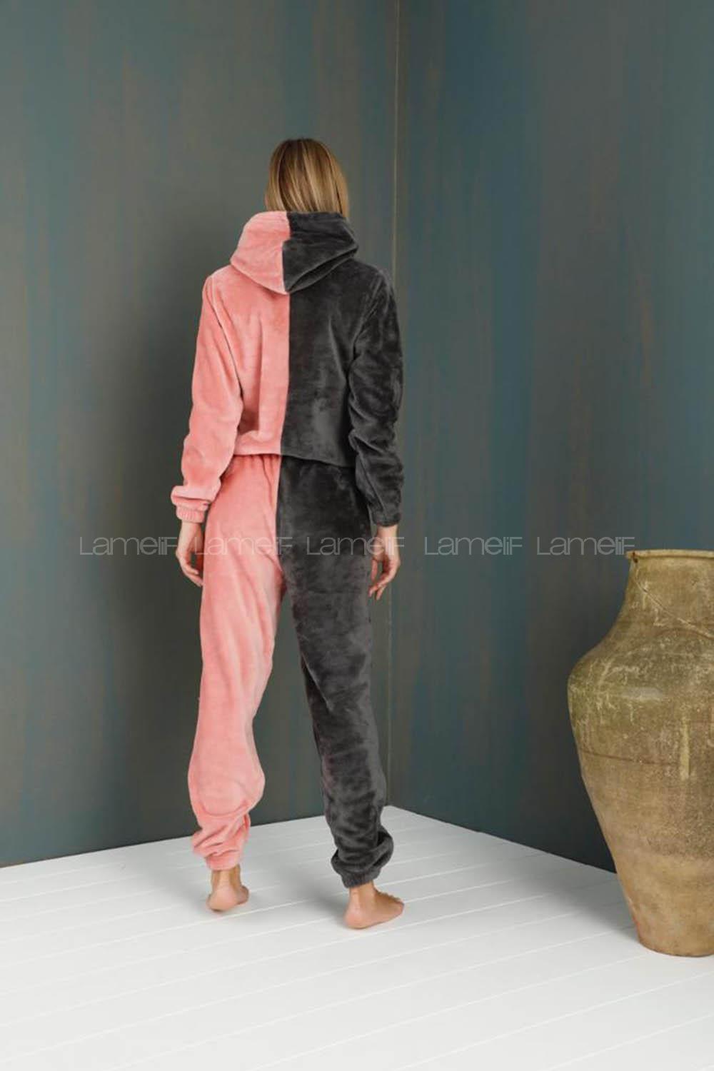 Modalamelif Beautiful Kapüşonlu Welsoft Polar Takım Siyah-Pudra