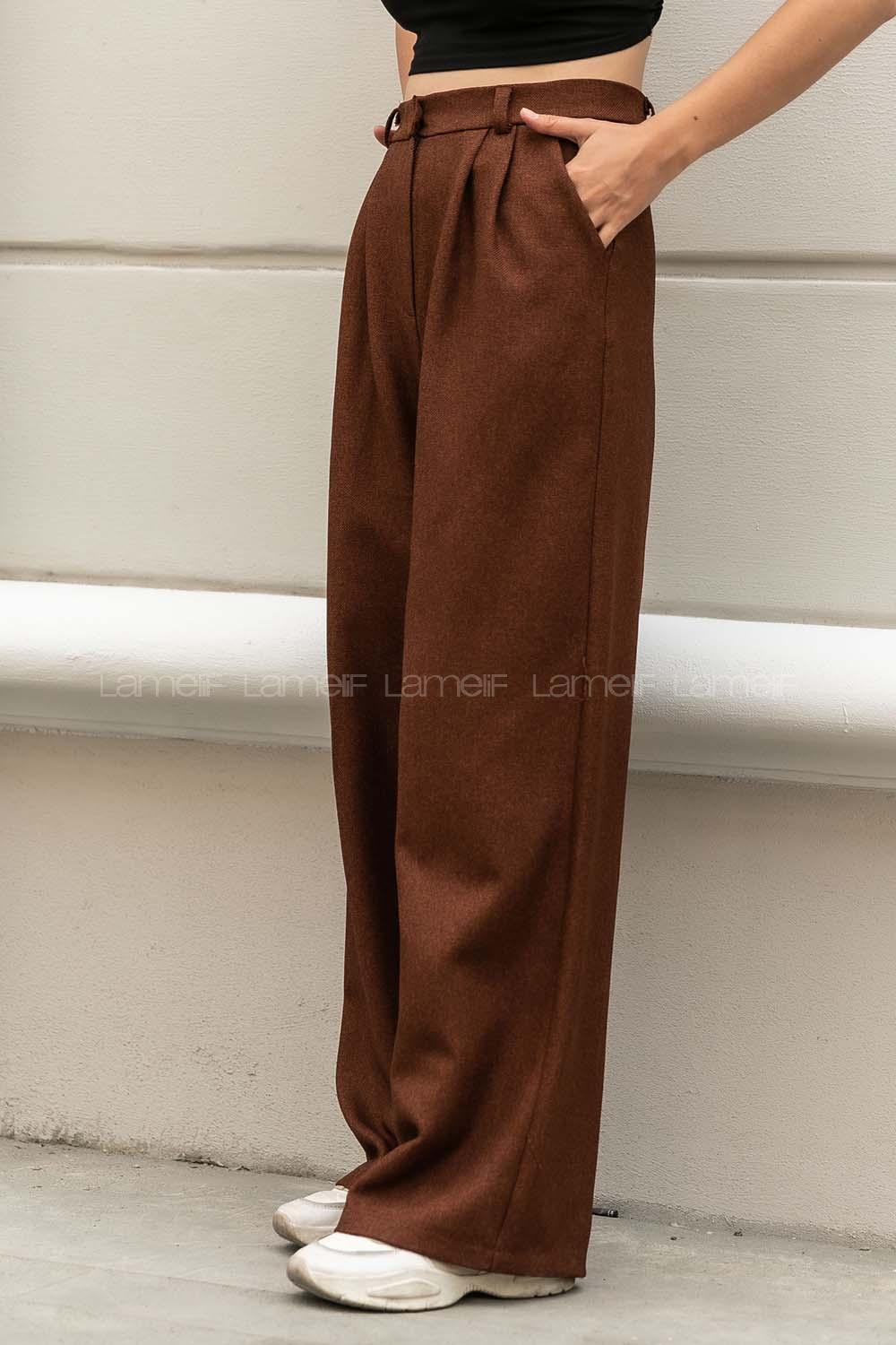 Bitter Brown Cotton Fabric High Waist Comfortable Pants