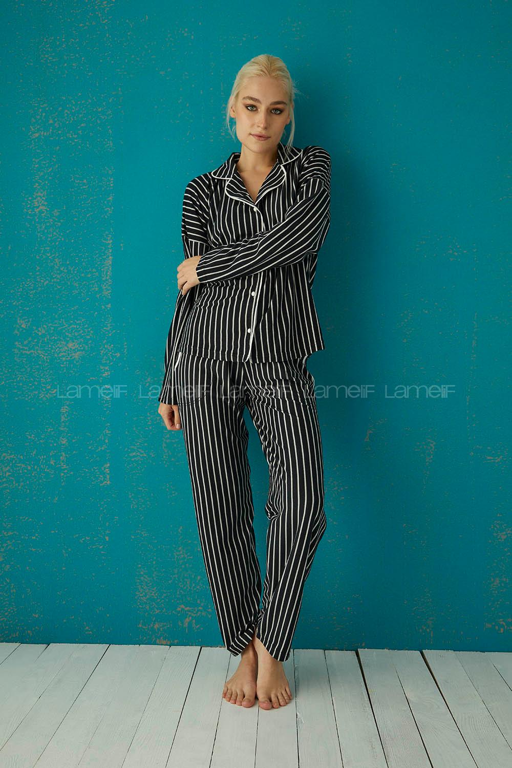 Modalamelif Çizgili Siyah Beyaz İkili Takım