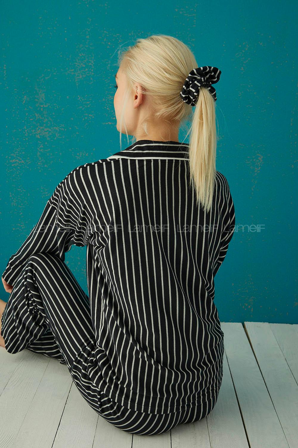 Modalamelif Çizgili Siyah Beyaz İkili Takım