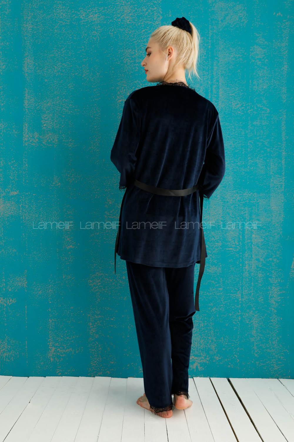 Modalamelif Fransız Kadife 3 Lü Pijama Takımı Siyah