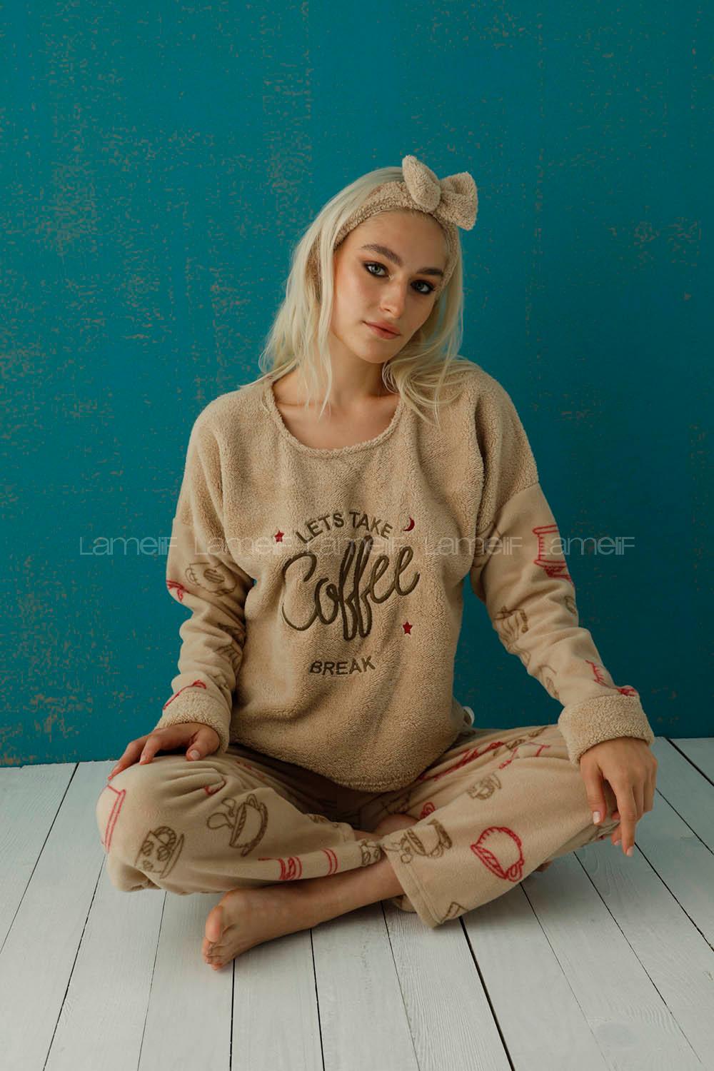 Modalamelif Göz Bantlı Welsoft Polar Takım Sütlü Kahve