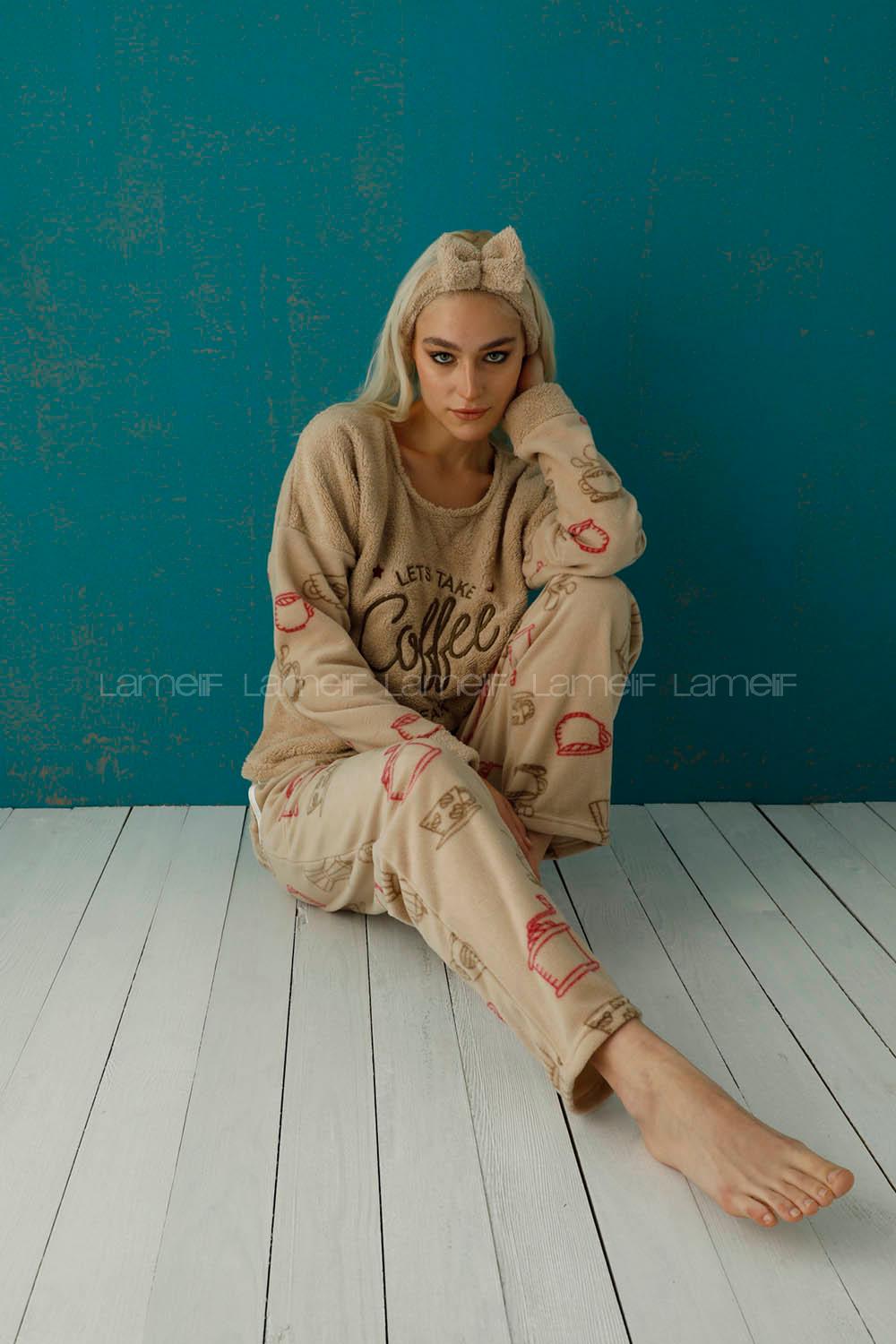 Modalamelif Göz Bantlı Welsoft Polar Takım Sütlü Kahve