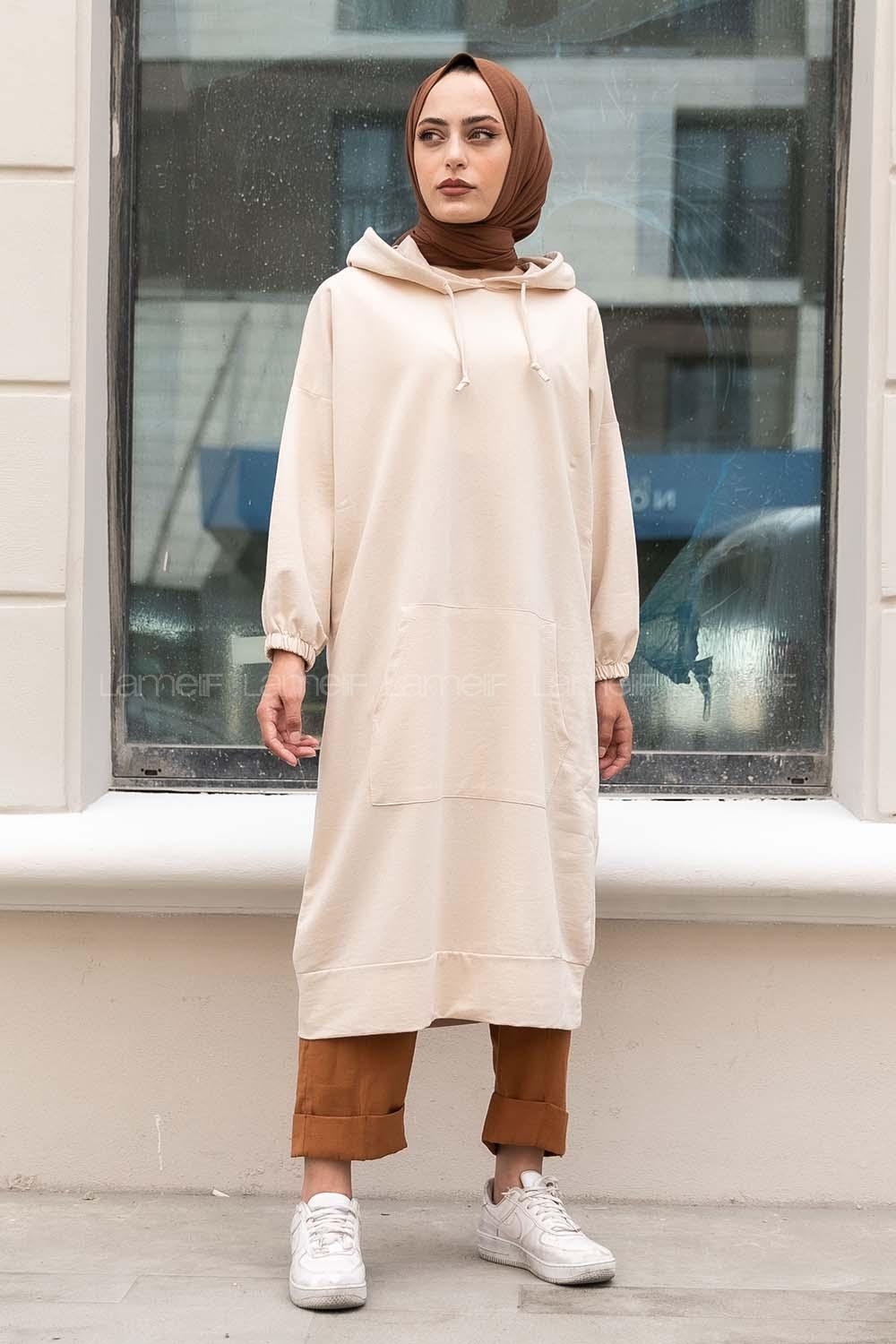 Modalamelif İki Cepli Kol Lastikli Sweatshirt Bej