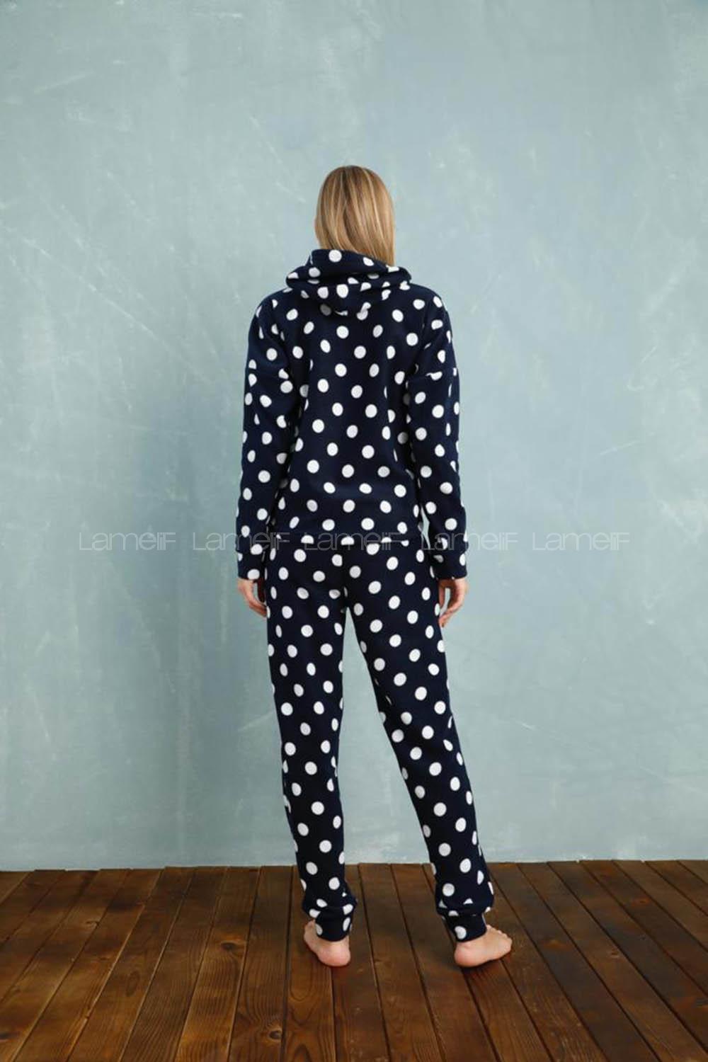 Modalamelif Puantiyer Desenli Kapüşonlu Takım Lacivert