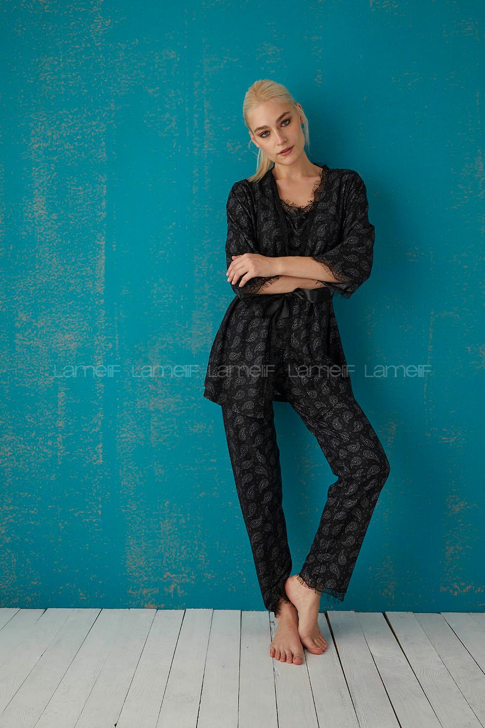 Modalamelif Şal Desenli 3 Lü Süet Takım Siyah