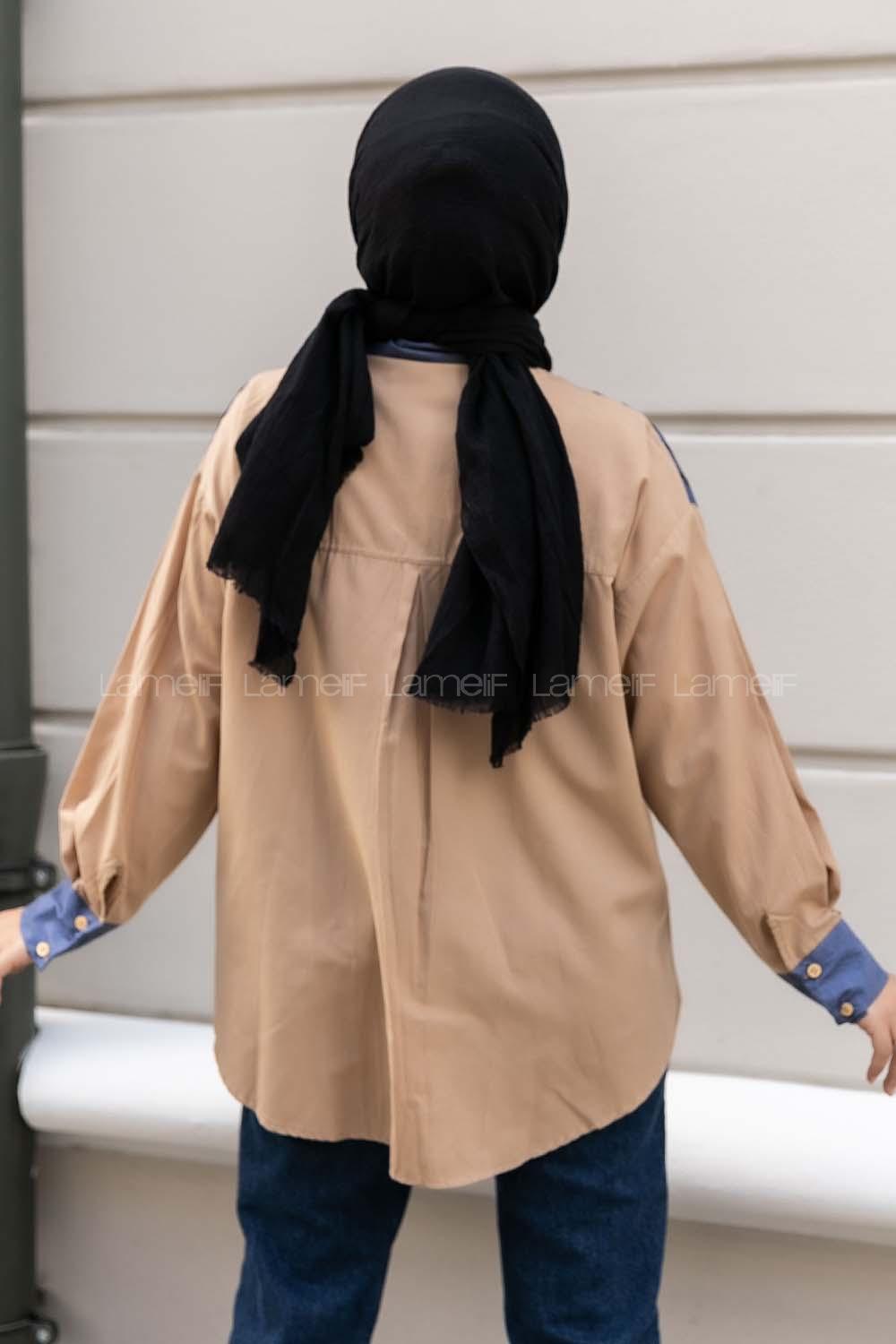 Modalamelif Şerit Çizgi Desenli Önü Boydan Düğmeli  Gömlek Sütlükahve