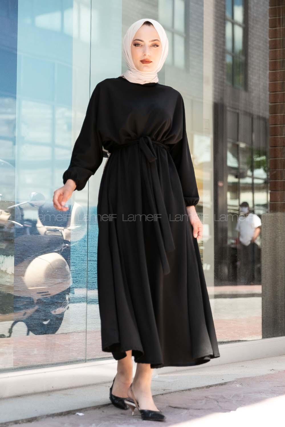 Modalamelif Yara_sa Kol Beli Kuşaklı Elbise Siyah