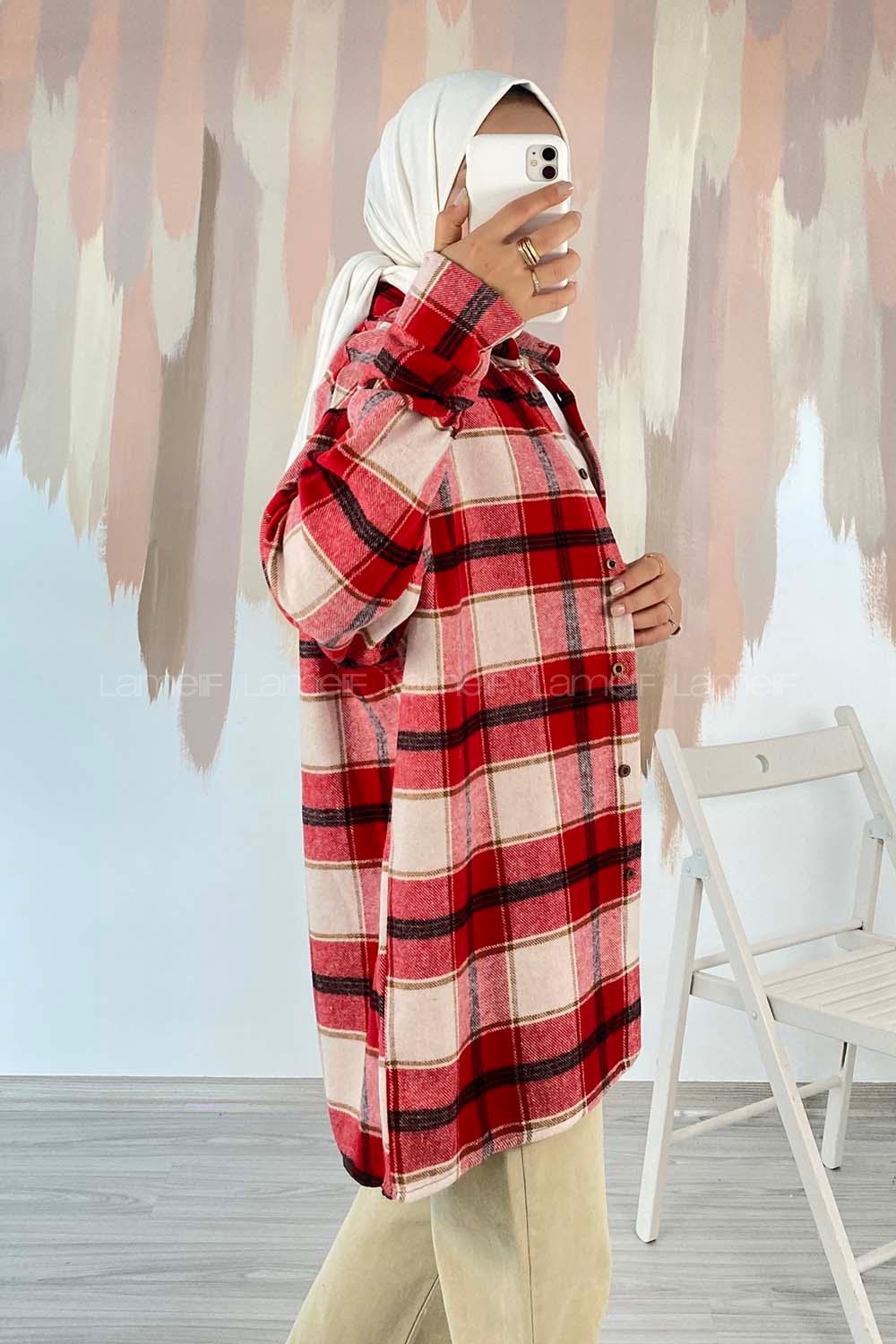 Modalamelif Önü Boydan Düğmeli Büyük Kareli Oduncu Gömlek Kırmızı