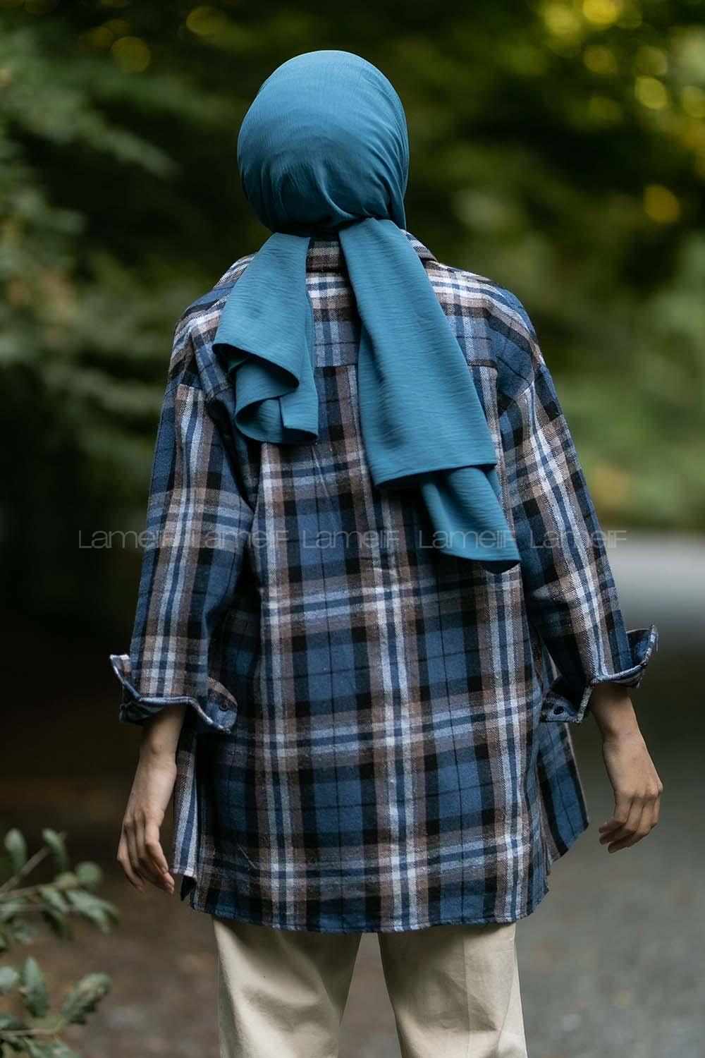 Modalamelif Önü Boydan Düğmeli Oduncu Ekose Gömlek İndigo