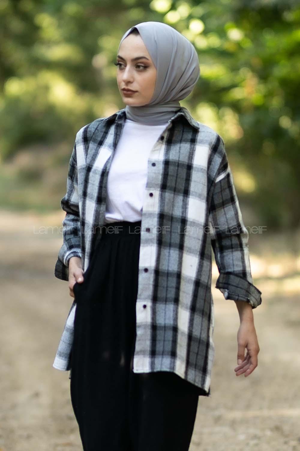 Modalamelif Önü Boydan Düğmeli Oduncu Ekose Gömlek Siyah