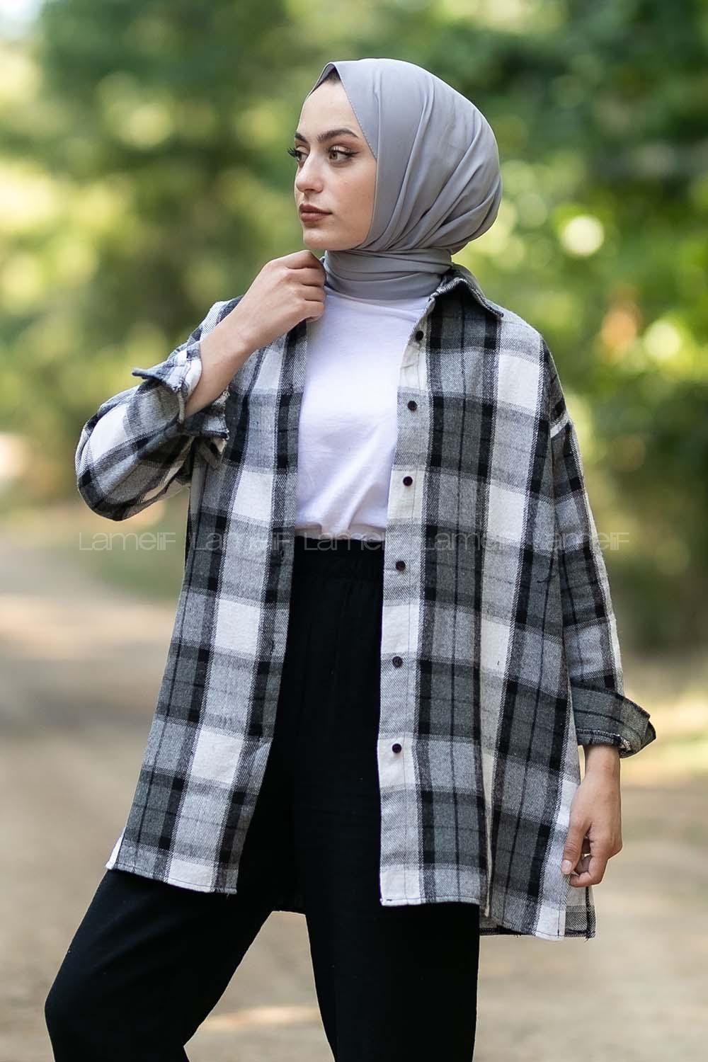 Modalamelif Önü Boydan Düğmeli Oduncu Ekose Gömlek Siyah