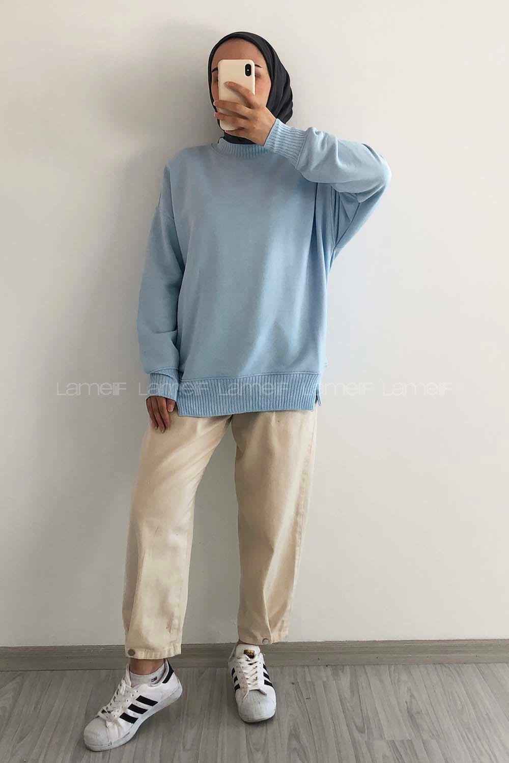 Modalamelif Bisiklet Yaka Düz Renk Desen Tonia Kazak Bebe Mavi