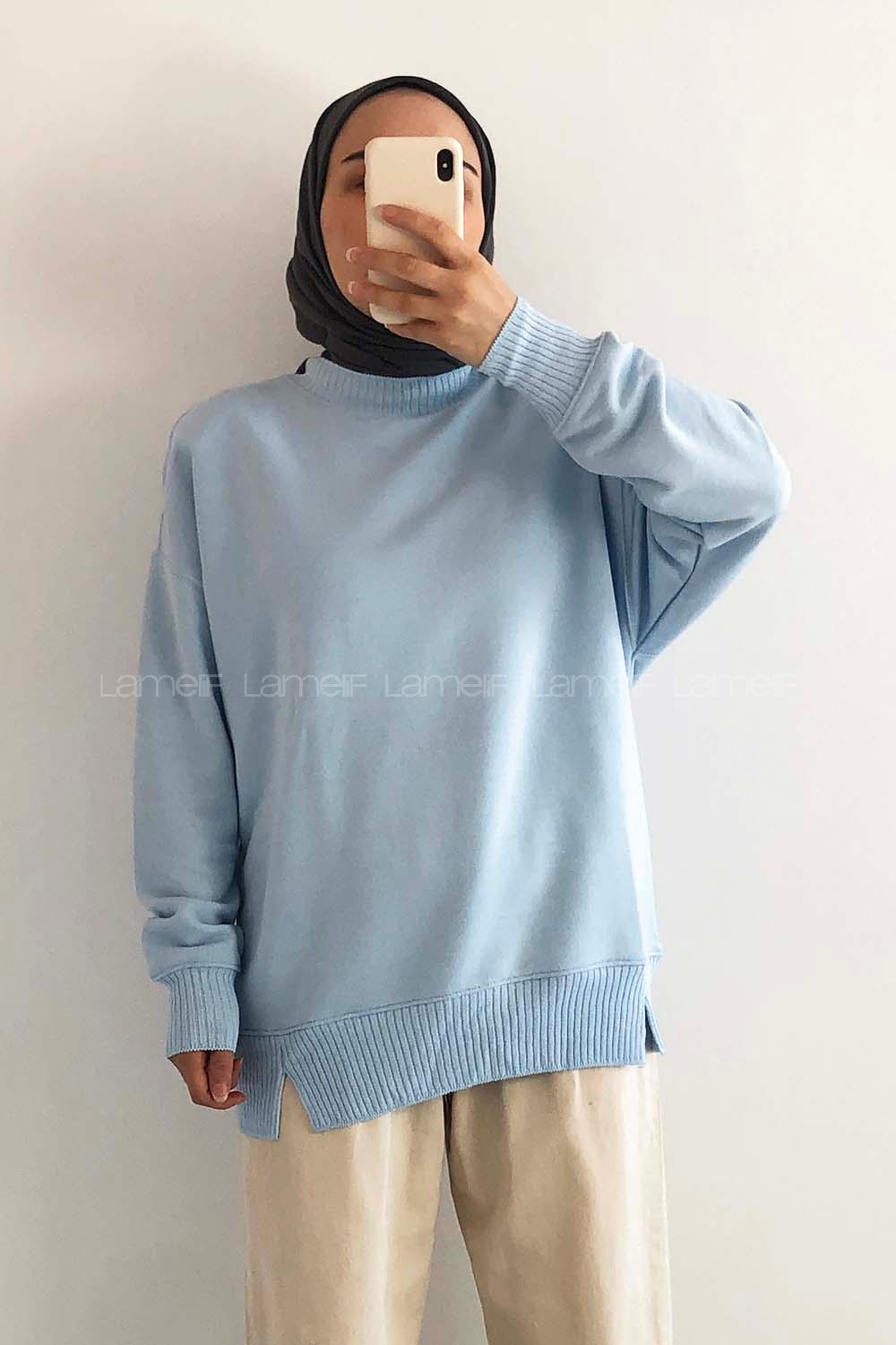 Modalamelif Bisiklet Yaka Düz Renk Desen Tonia Kazak Bebe Mavi