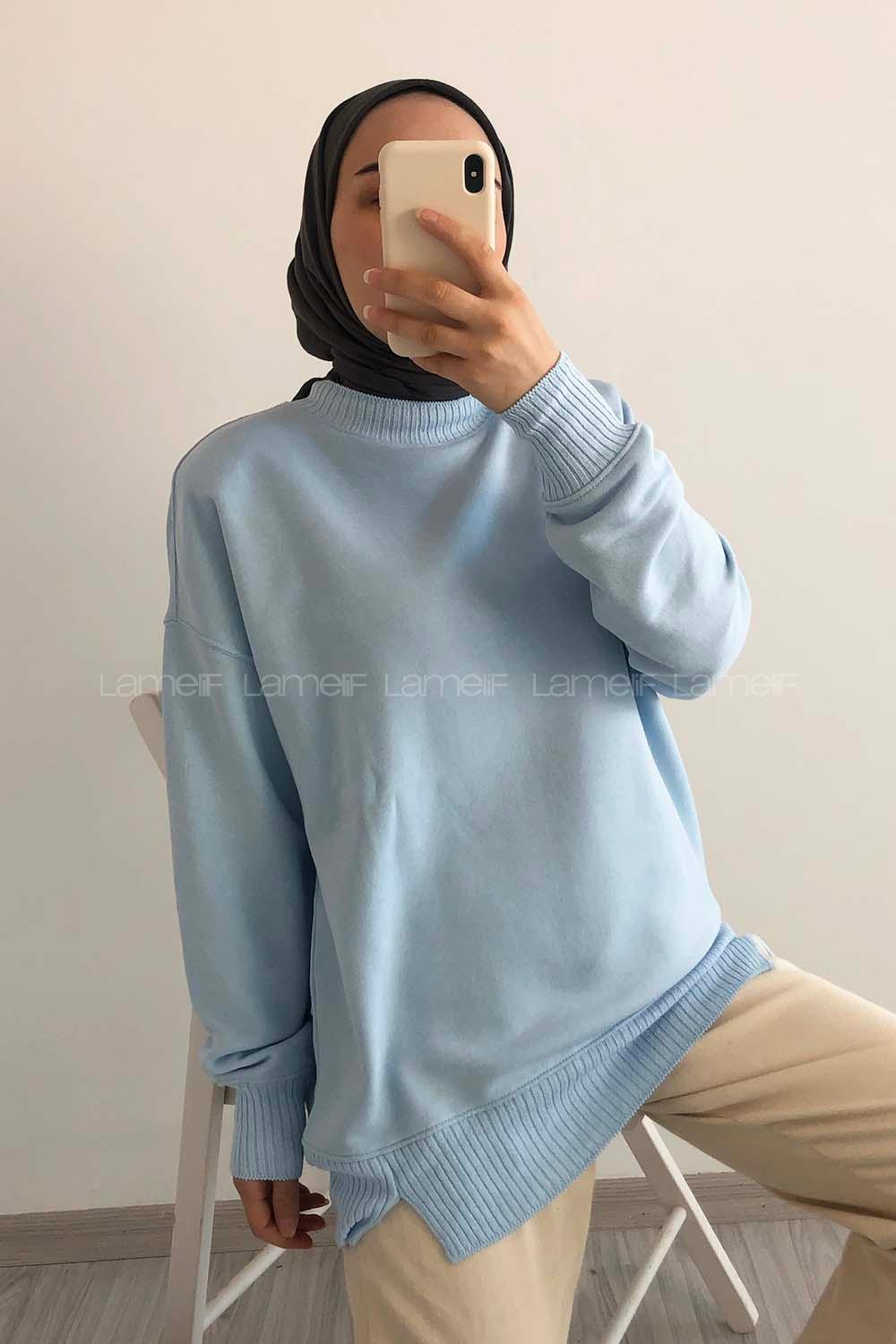 Modalamelif Bisiklet Yaka Düz Renk Desen Tonia Kazak Bebe Mavi