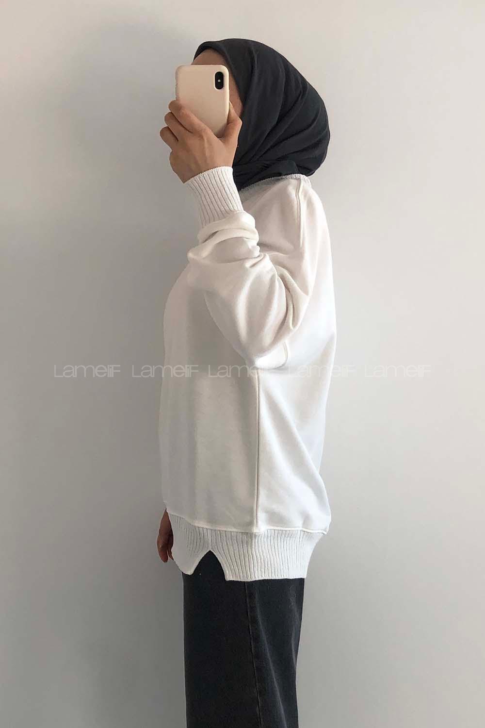 Modalamelif Bisiklet Yaka Düz Renk Desen Tonia Kazak Beyaz