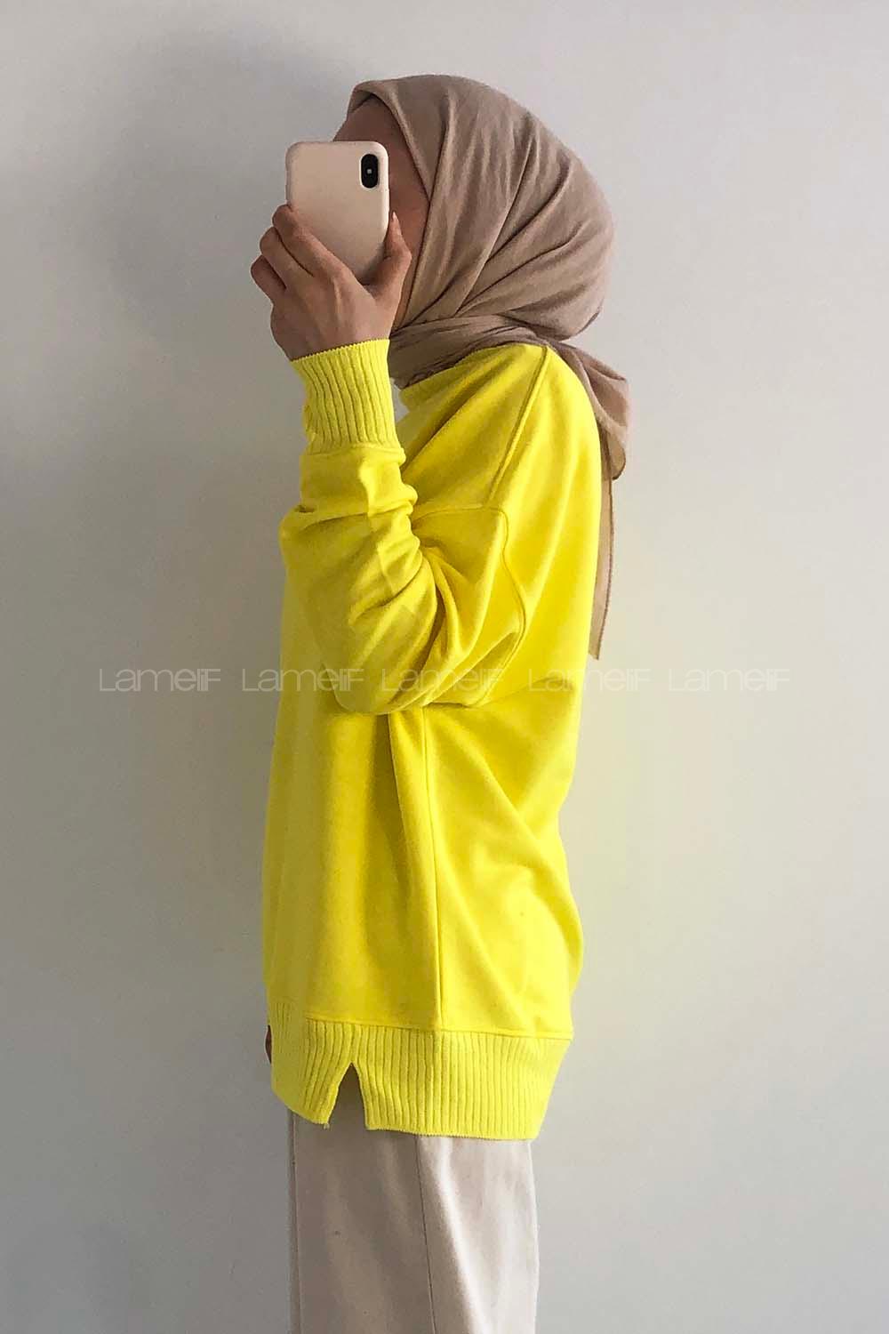 Modalamelif Bisiklet Yaka Düz Renk Desen Tonia Kazak Sarı