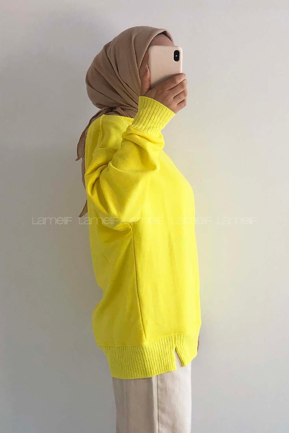 Modalamelif Bisiklet Yaka Düz Renk Desen Tonia Kazak Sarı