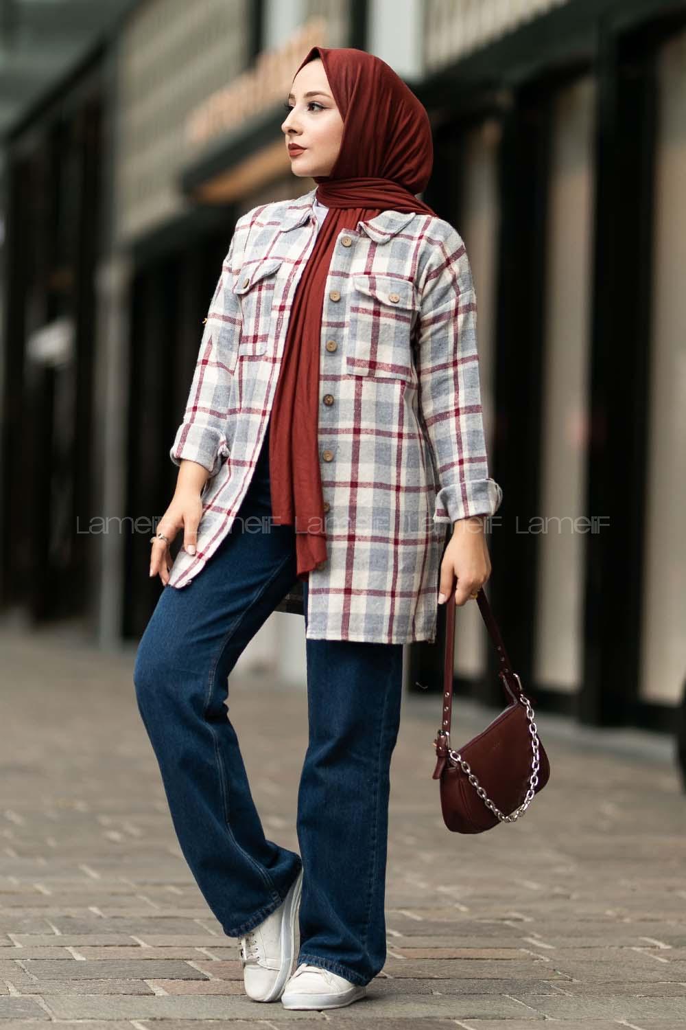 Modalamelif Ekose Desenli Çift Cepli Oduncu Gömlek Açık Mavi