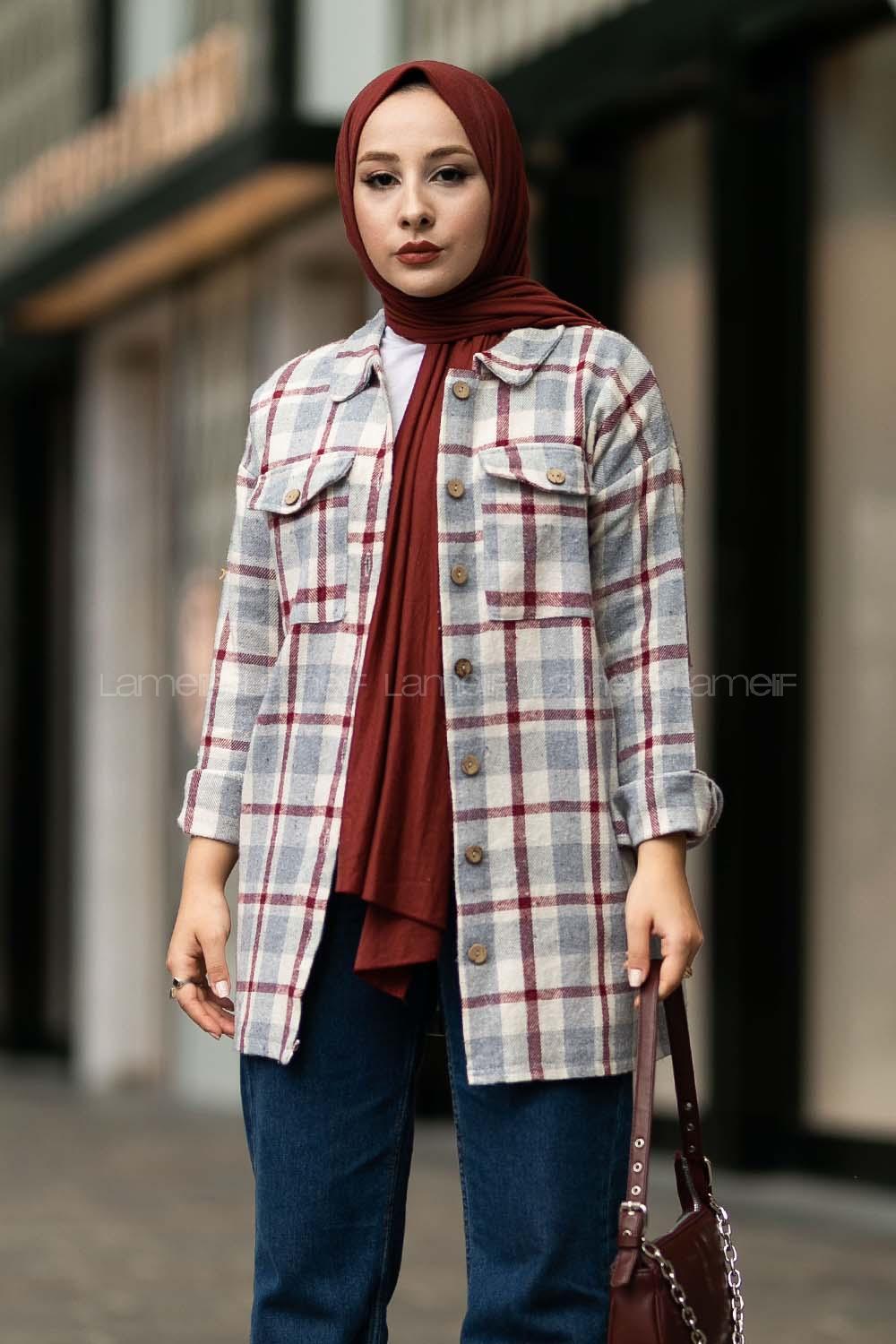 Modalamelif Ekose Desenli Çift Cepli Oduncu Gömlek Açık Mavi