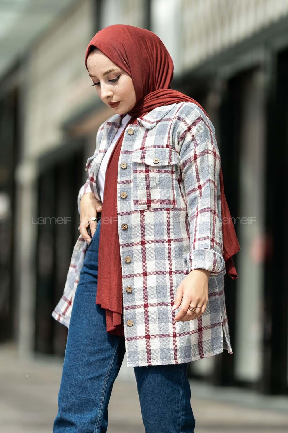 Modalamelif Ekose Desenli Çift Cepli Oduncu Gömlek Açık Mavi