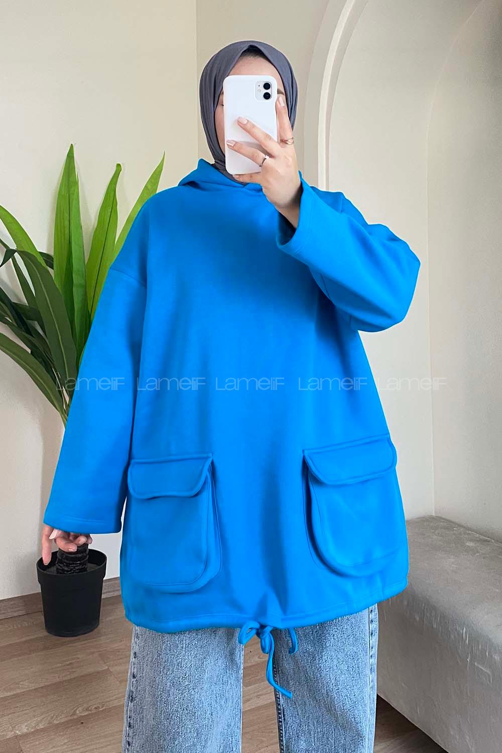 Modalamelif Körük Cepli Sweatshirt Mavi